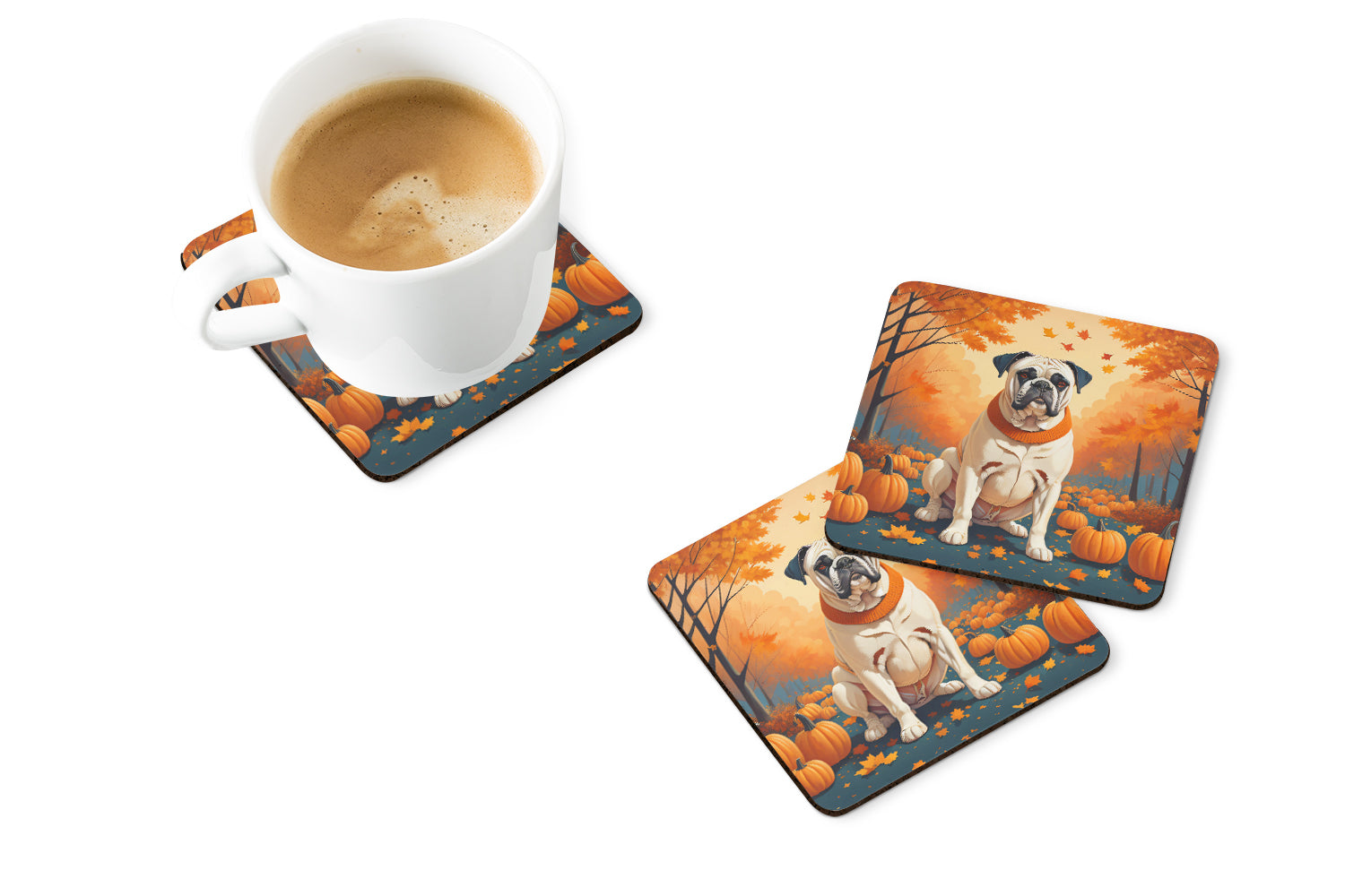 Buy this White Boxer Fall Foam Coaster Set of 4