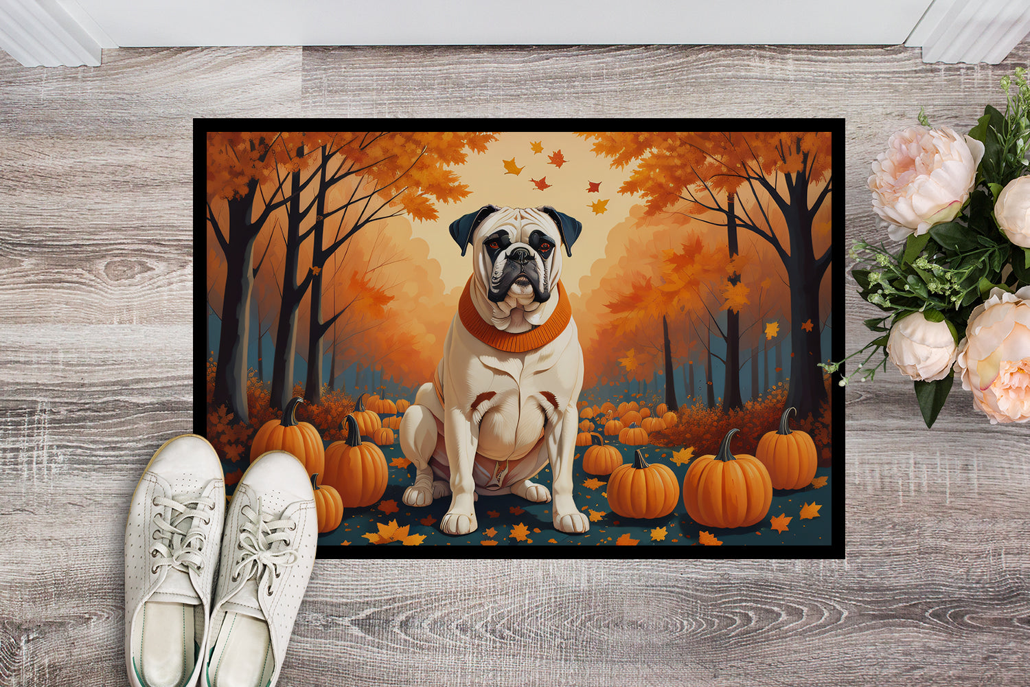 White Boxer Fall Indoor or Outdoor Mat 24x36  the-store.com.