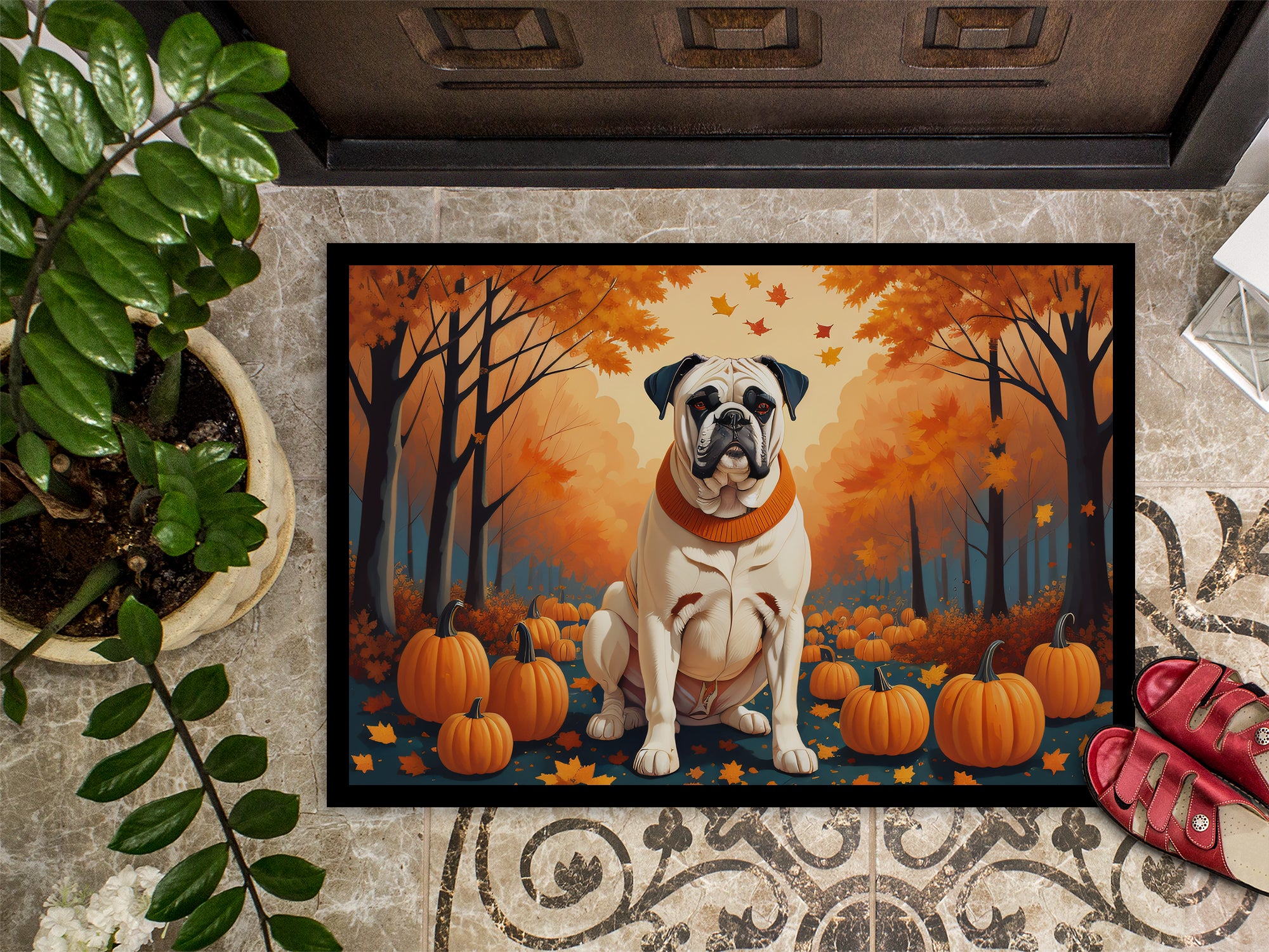 White Boxer Fall Indoor or Outdoor Mat 24x36  the-store.com.