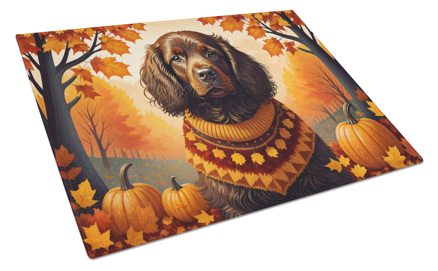 Buy this Boykin Spaniel Fall Glass Cutting Board Large