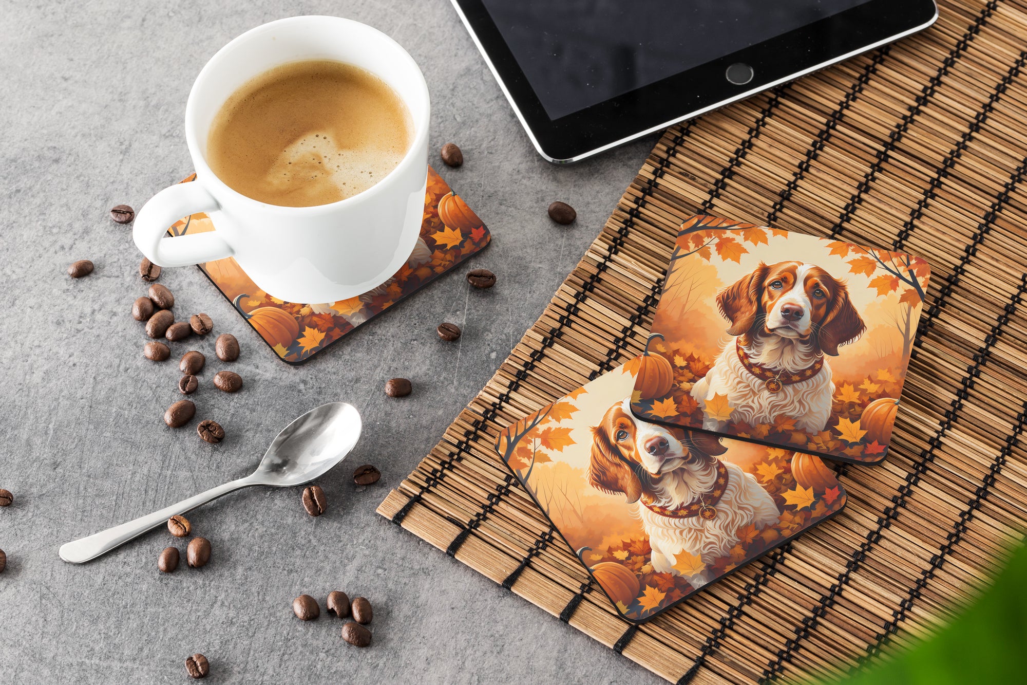 Brittany Spaniel Fall Foam Coaster Set of 4