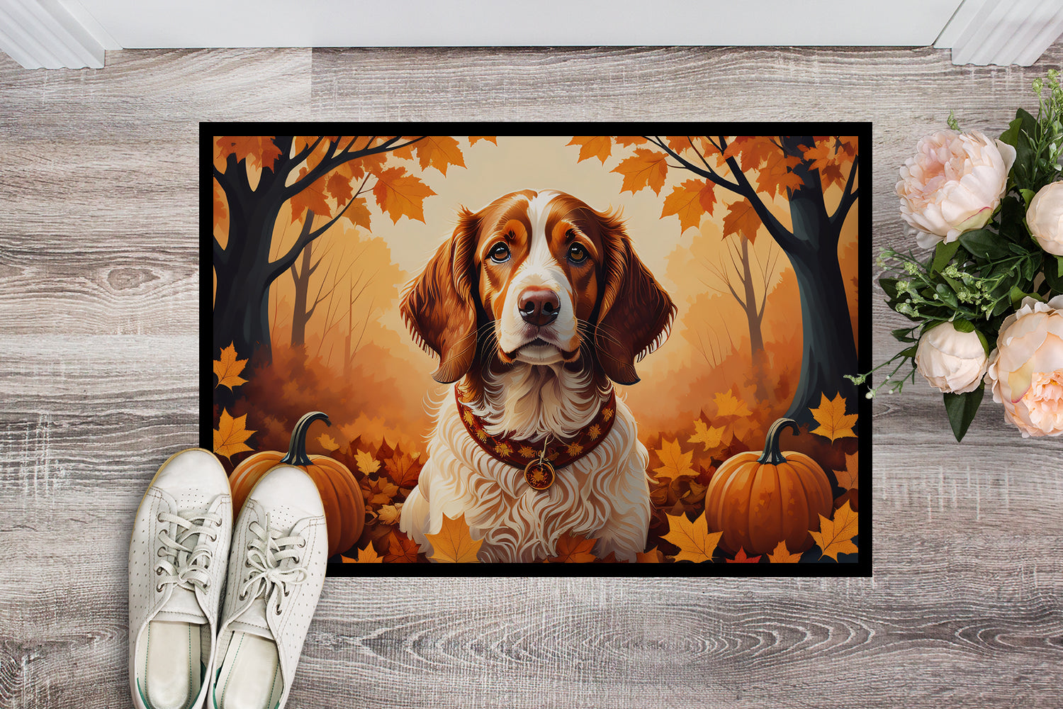 Brittany Spaniel Fall Indoor or Outdoor Mat 24x36  the-store.com.