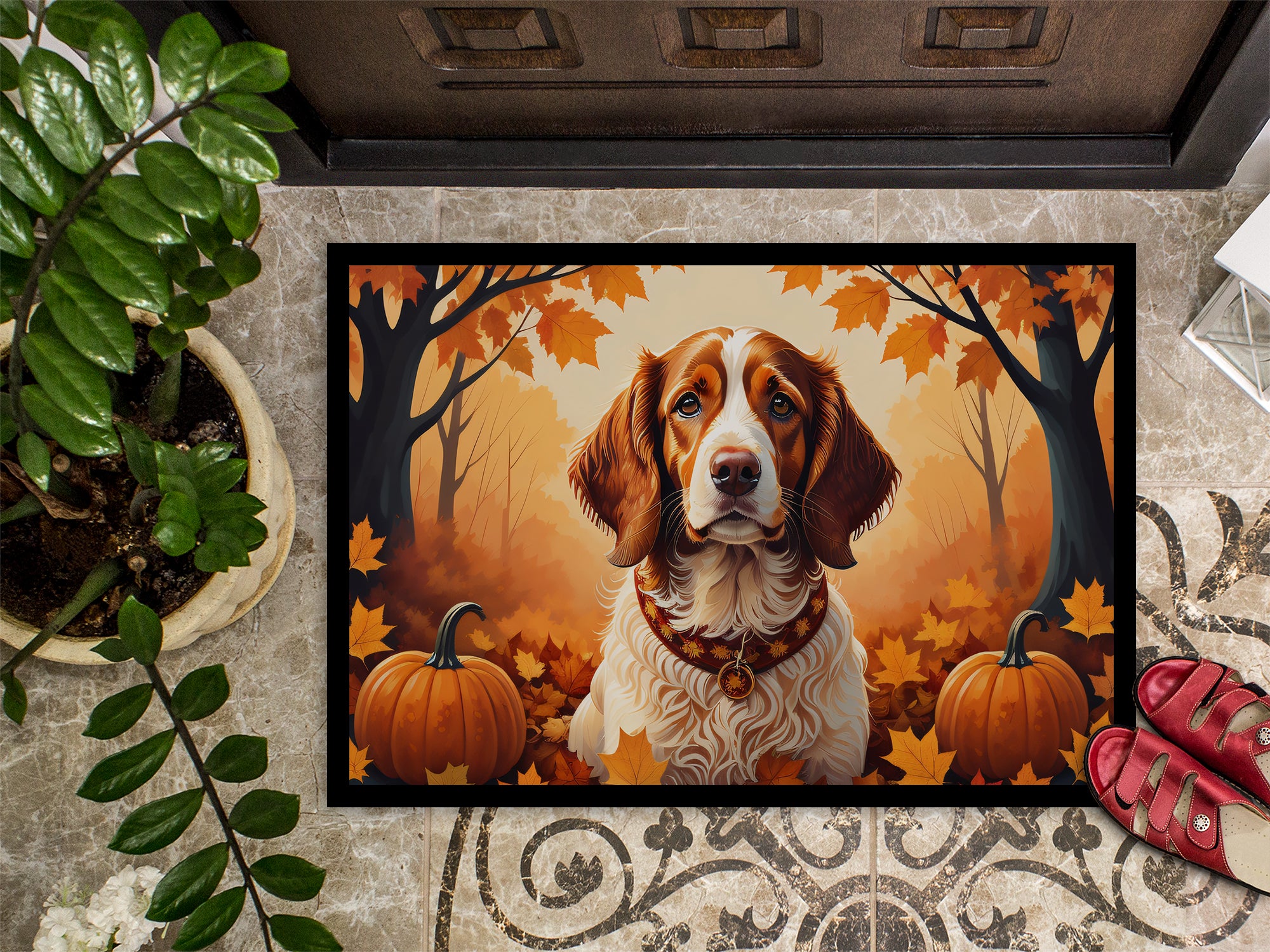Brittany Spaniel Fall Indoor or Outdoor Mat 24x36  the-store.com.