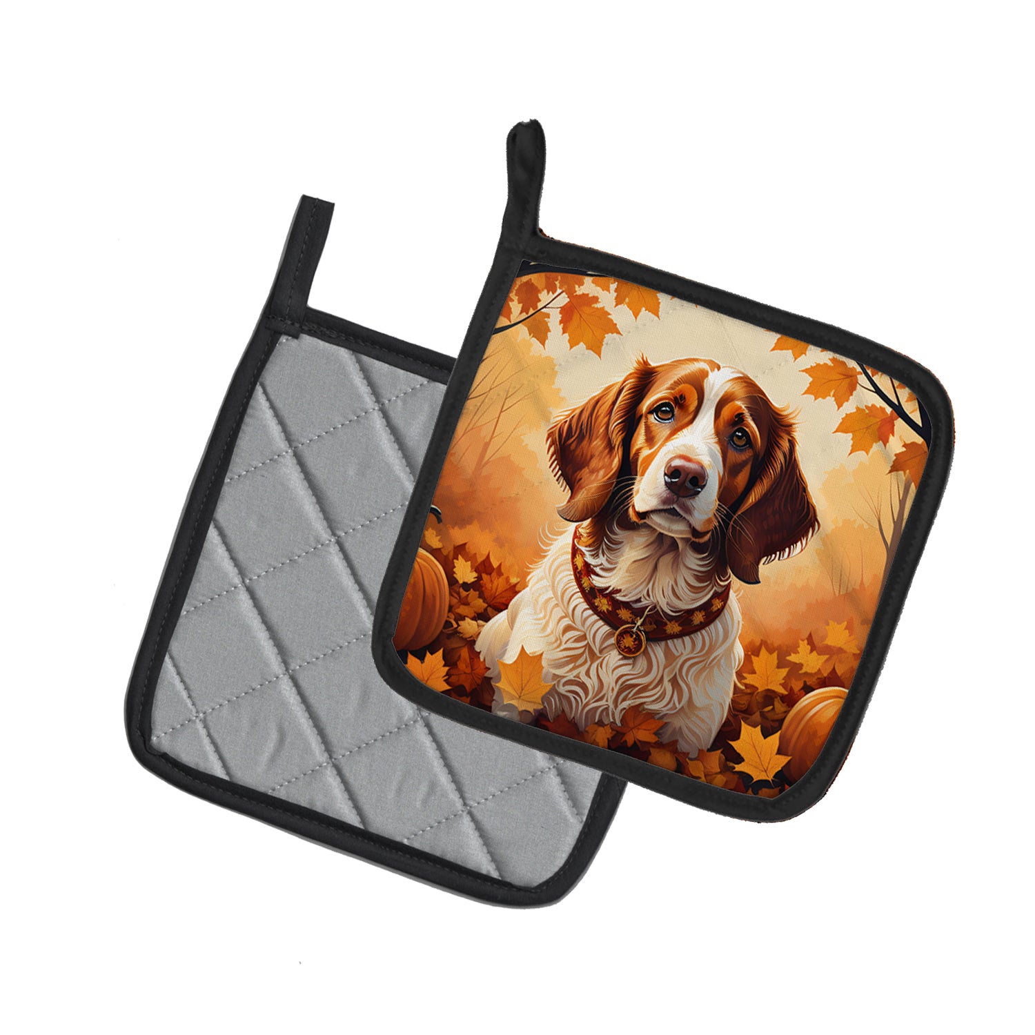 Brittany Spaniel Fall Pair of Pot Holders  the-store.com.