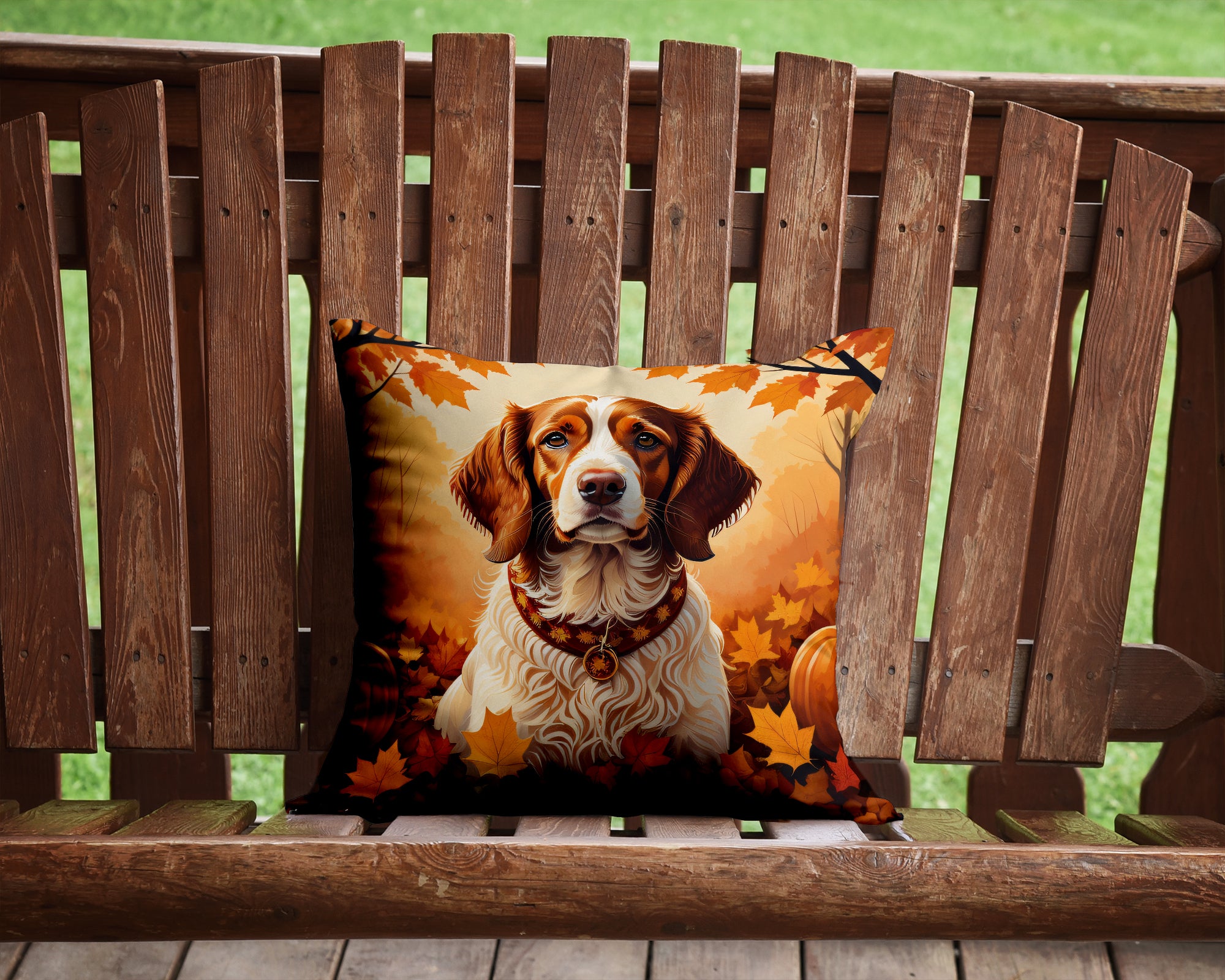 Brittany Spaniel Fall Fabric Decorative Pillow