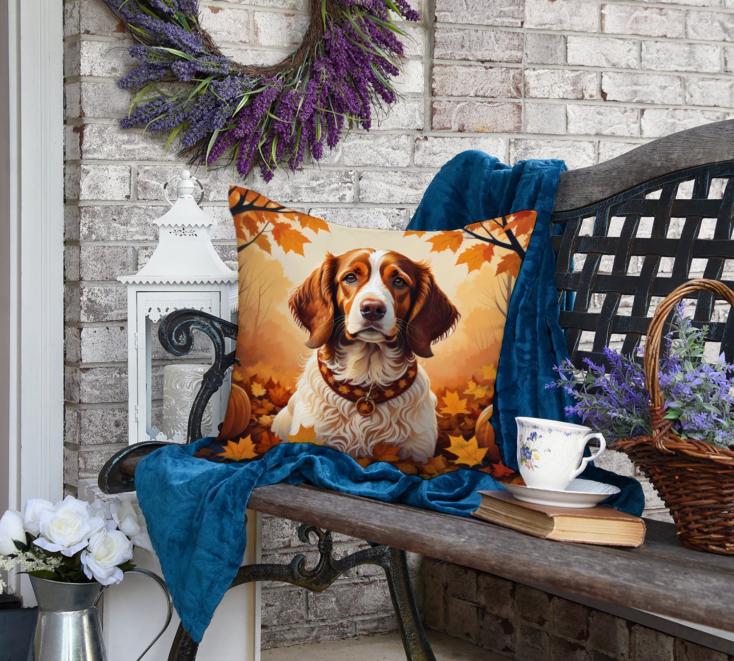 Buy this Brittany Spaniel Fall Fabric Decorative Pillow