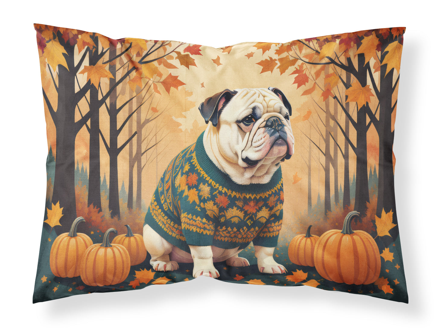 Buy this White English Bulldog Fall Fabric Standard Pillowcase