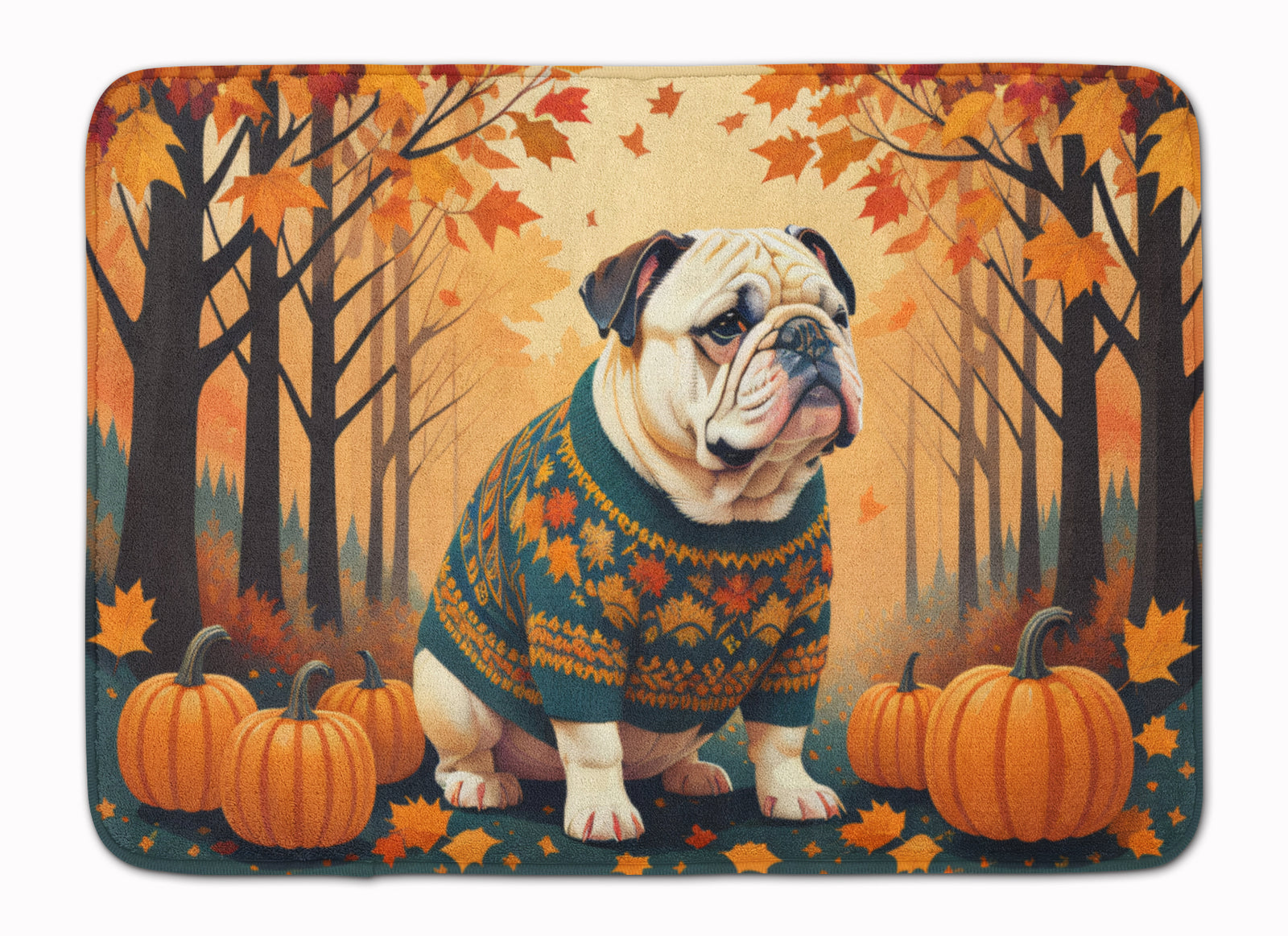 Buy this White English Bulldog Fall Memory Foam Kitchen Mat