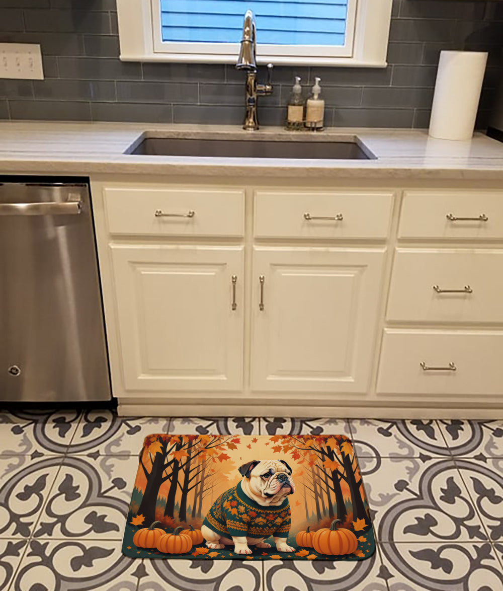 Buy this White English Bulldog Fall Memory Foam Kitchen Mat