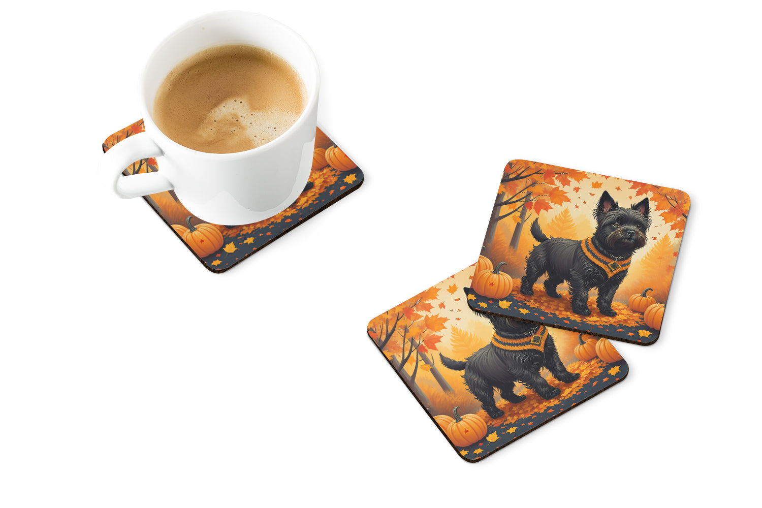 Black Cairn Terrier Fall Foam Coaster Set of 4