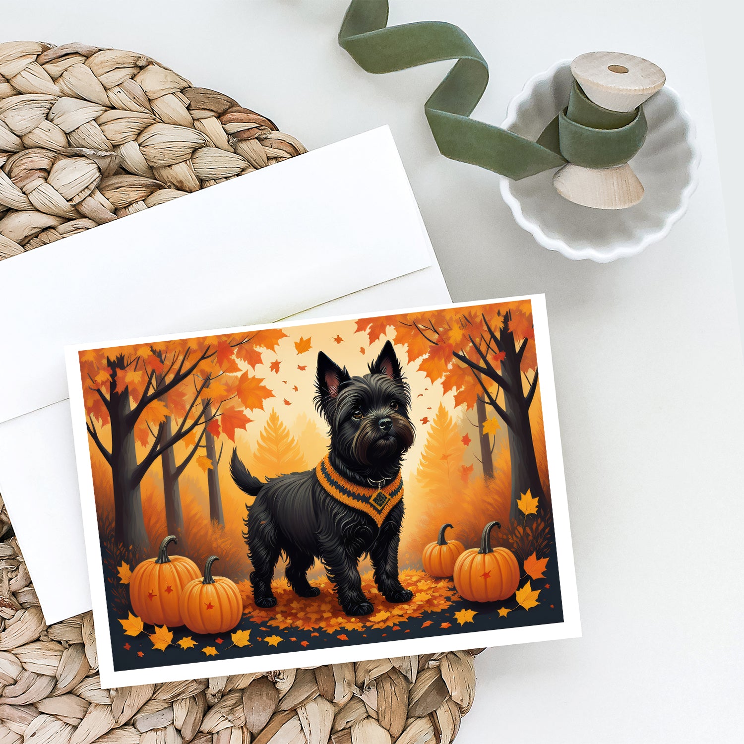 Black Cairn Terrier Fall Greeting Cards and Envelopes Pack of 8  the-store.com.