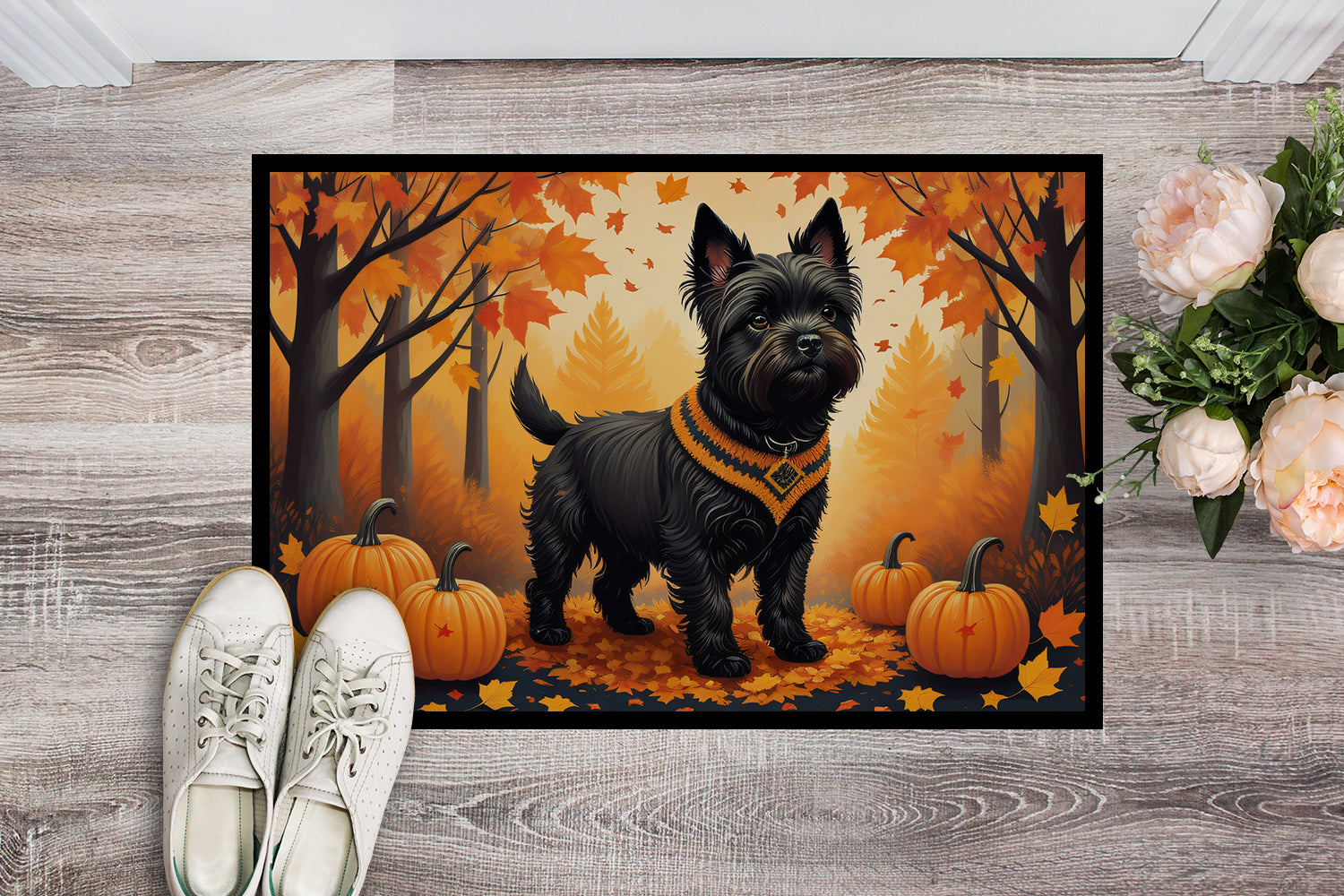 Black Cairn Terrier Fall Indoor or Outdoor Mat 24x36  the-store.com.