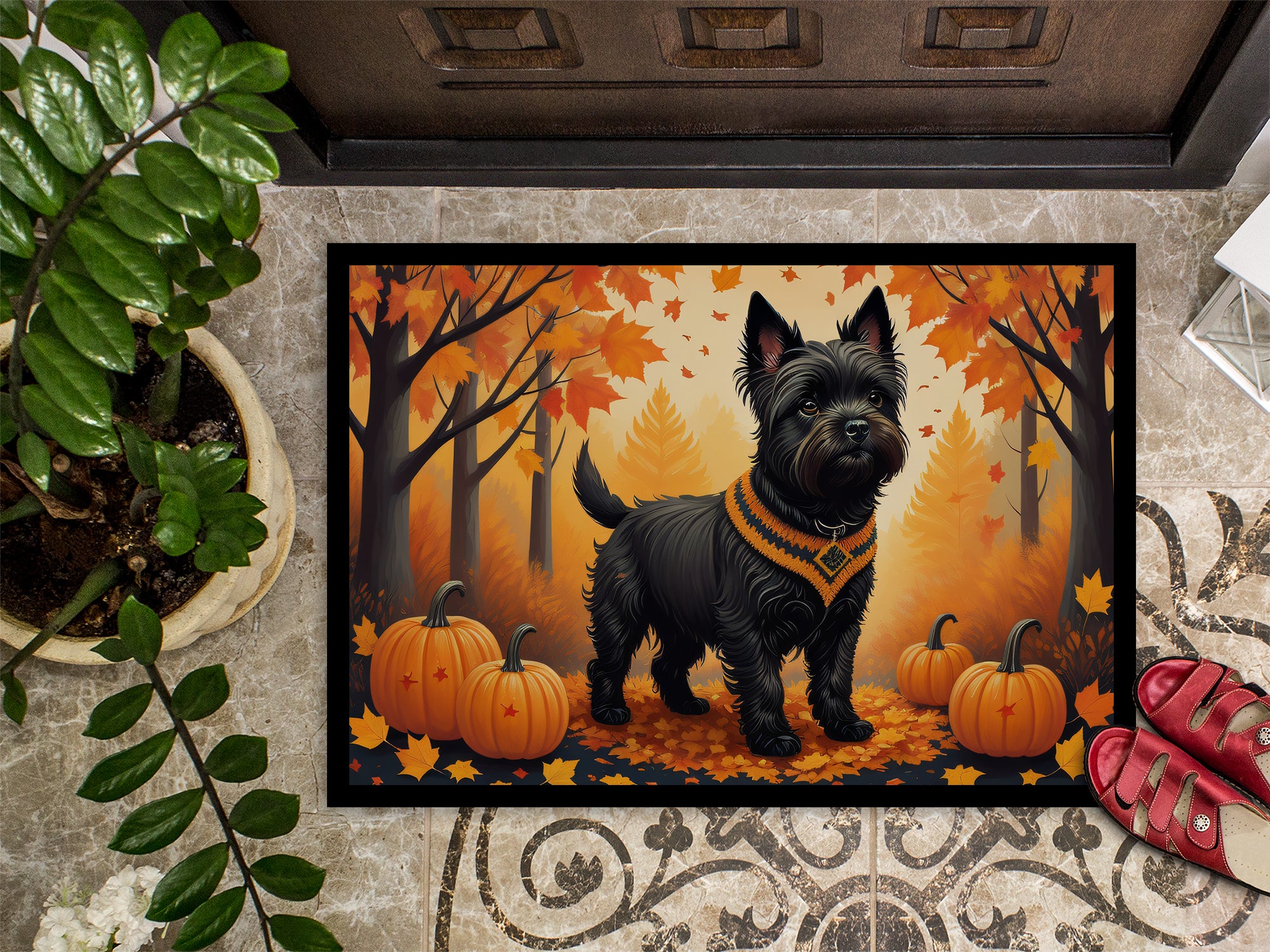 Black Cairn Terrier Fall Indoor or Outdoor Mat 24x36  the-store.com.