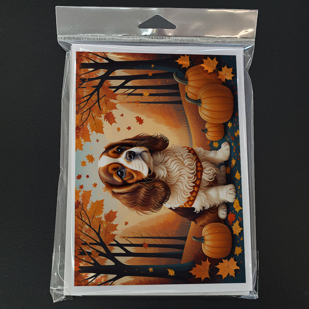 Cavalier Spaniel Fall Greeting Cards and Envelopes Pack of 8  the-store.com.