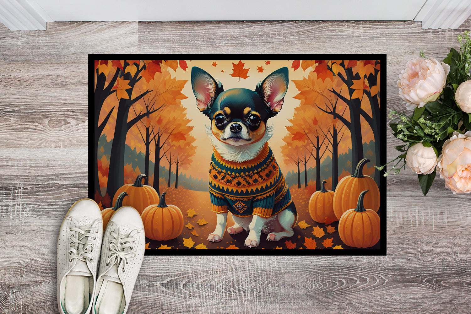 Buy this Tricolor Chihuahua Fall Indoor or Outdoor Mat 24x36