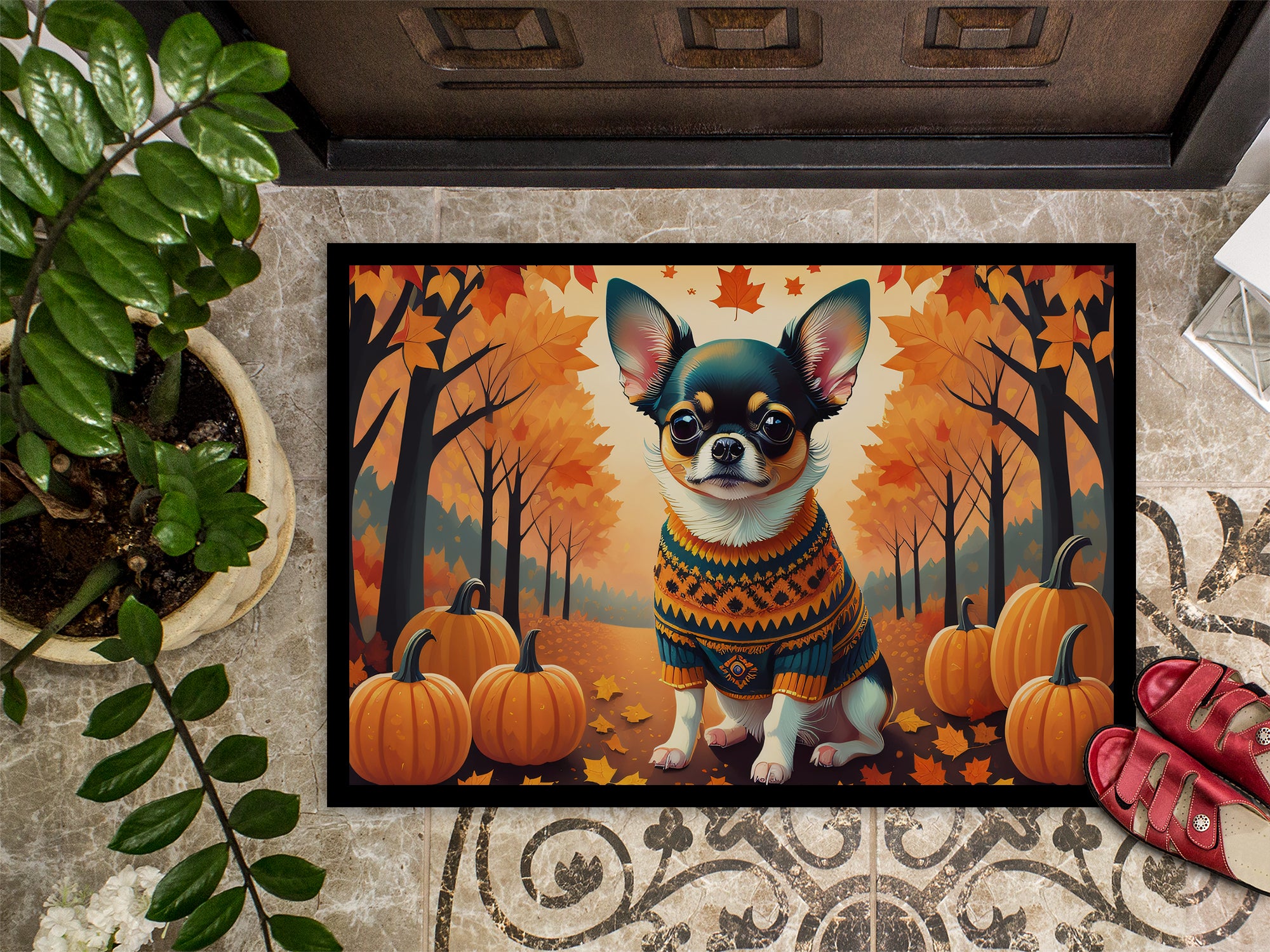 Tricolor Chihuahua Fall Indoor or Outdoor Mat 24x36  the-store.com.