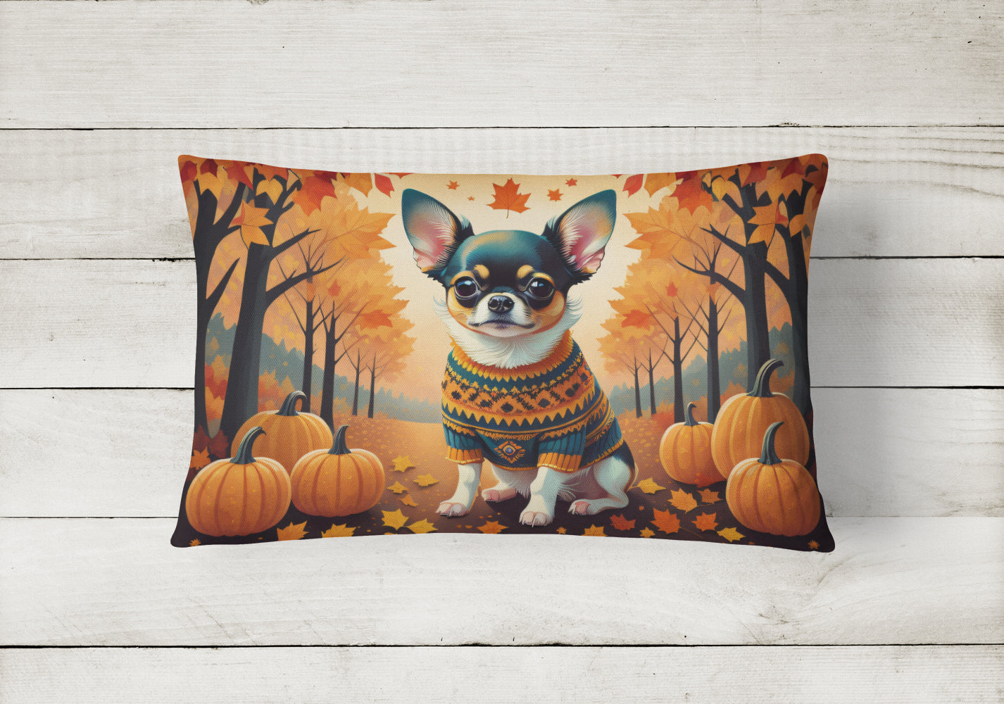 Buy this Tricolor Chihuahua Fall Fabric Decorative Pillow