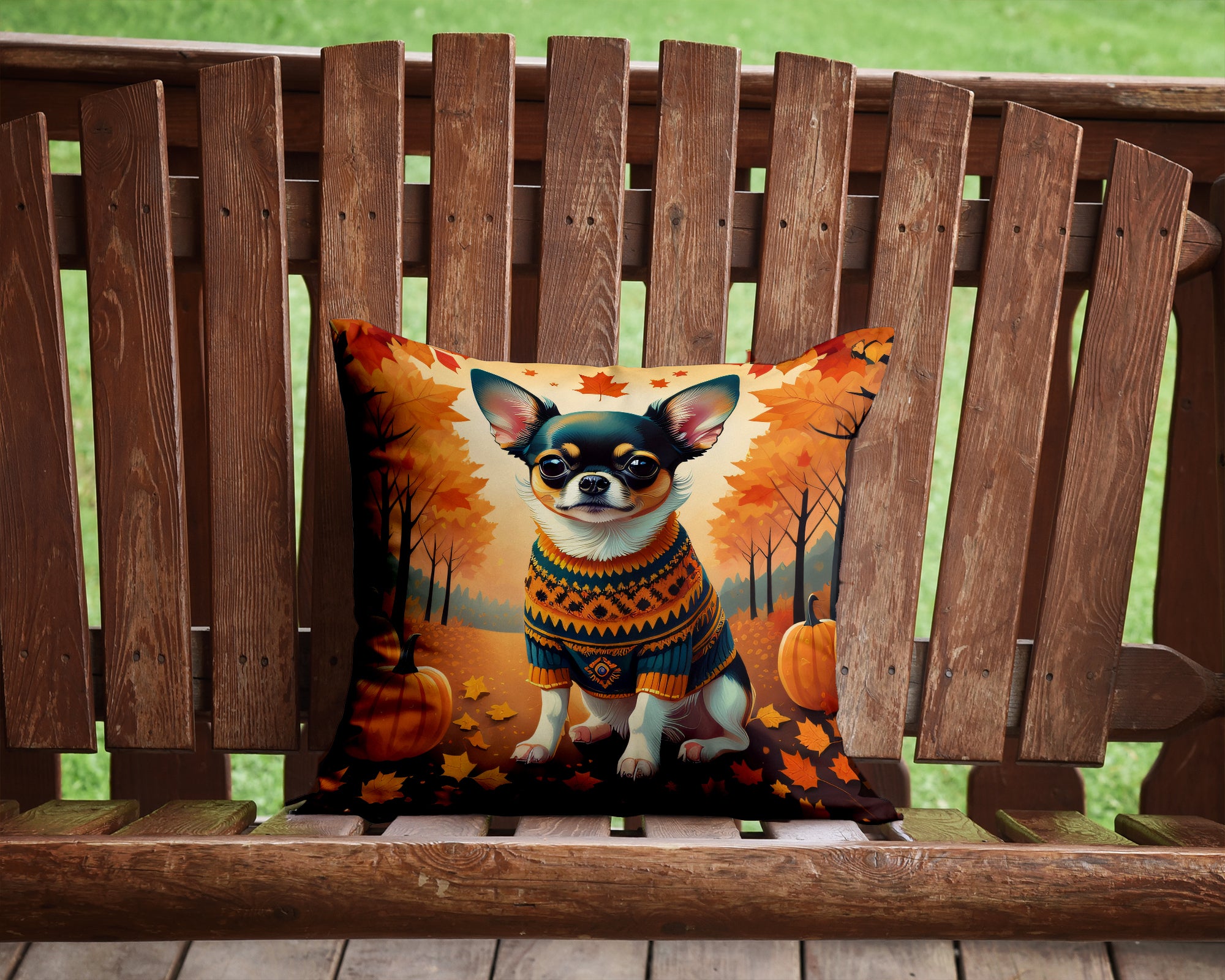 Tricolor Chihuahua Fall Fabric Decorative Pillow  the-store.com.