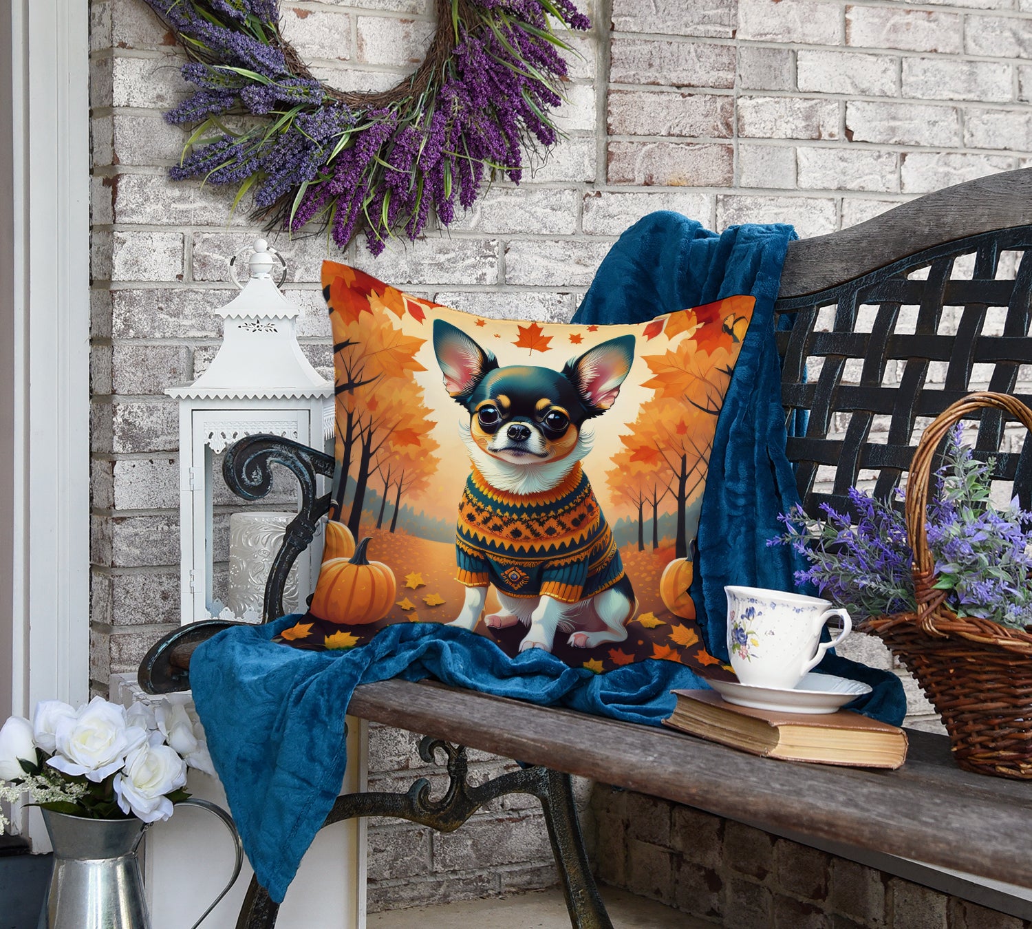 Tricolor Chihuahua Fall Fabric Decorative Pillow  the-store.com.