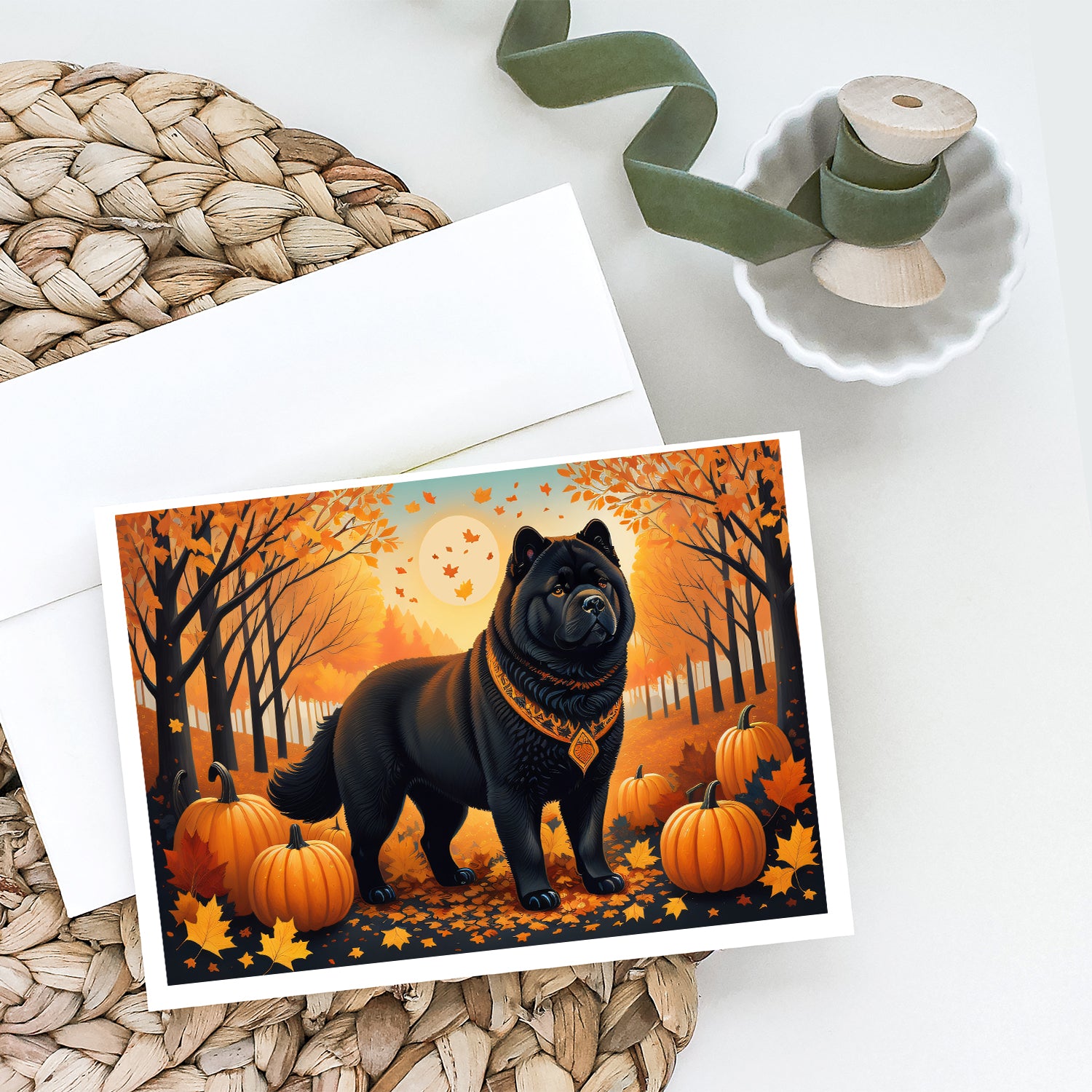 Black Chow Chow Fall Greeting Cards and Envelopes Pack of 8  the-store.com.