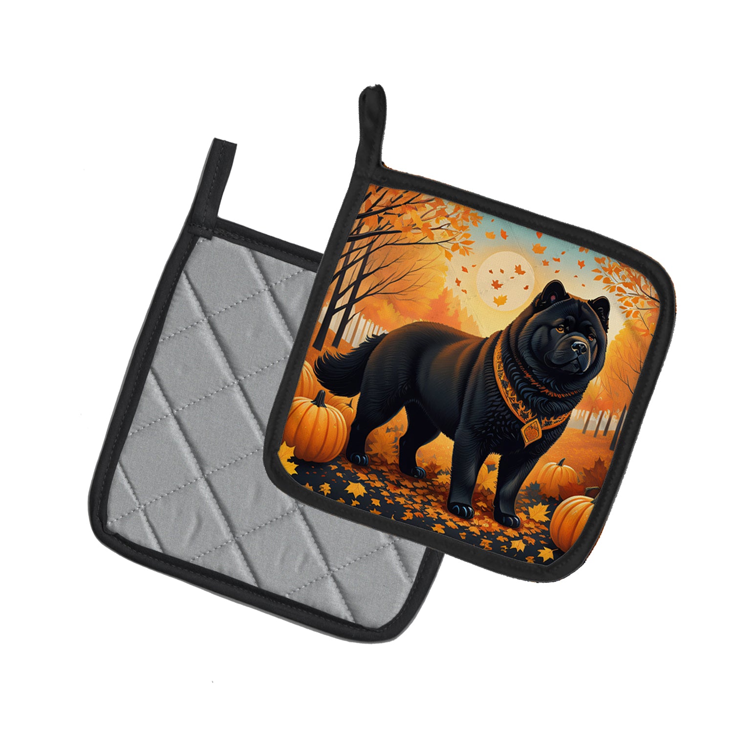 Black Chow Chow Fall Pair of Pot Holders  the-store.com.