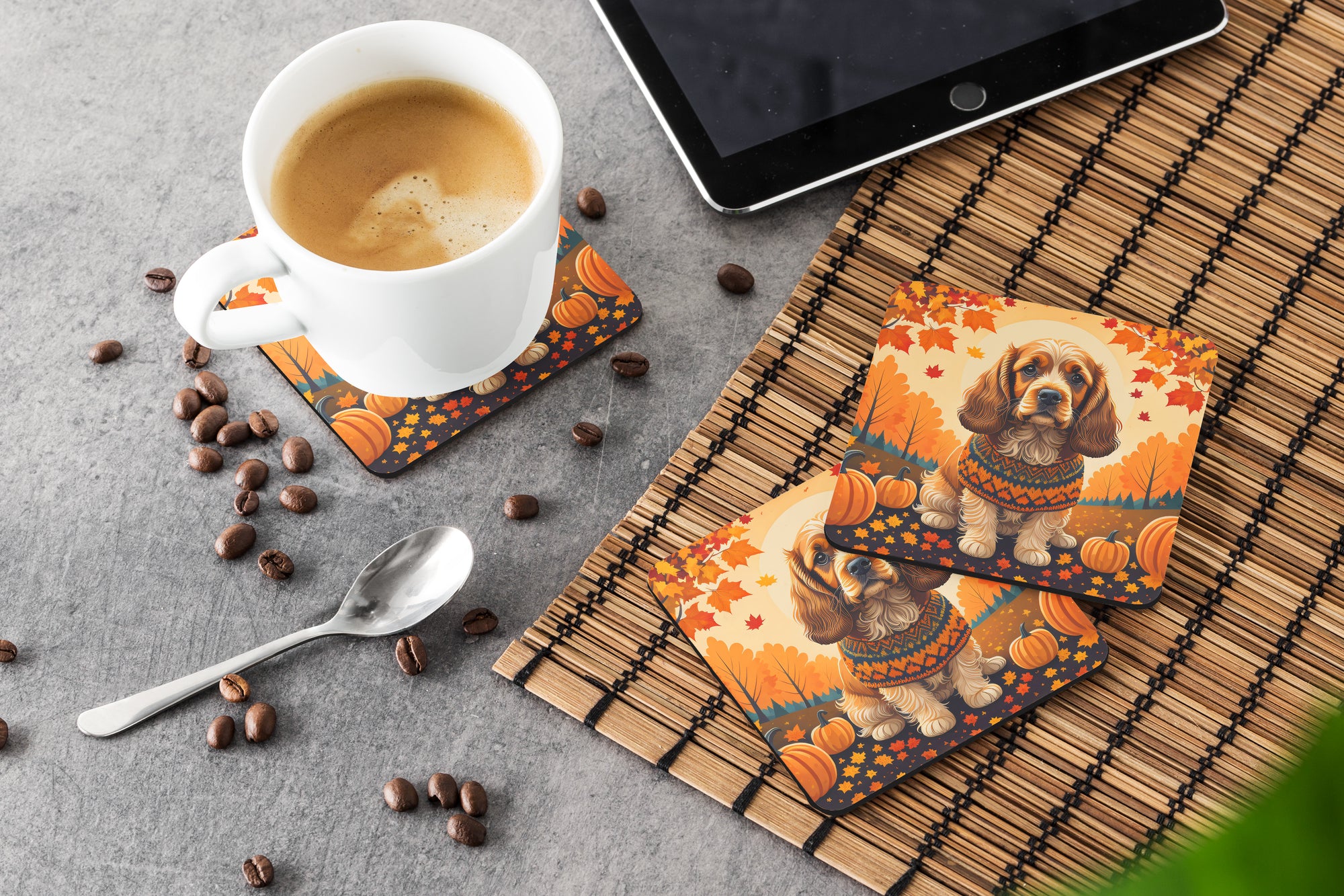 Cocker Spaniel Fall Foam Coaster Set of 4