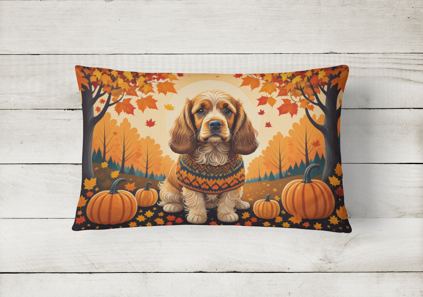 Cocker Spaniel Fall Fabric Decorative Pillow