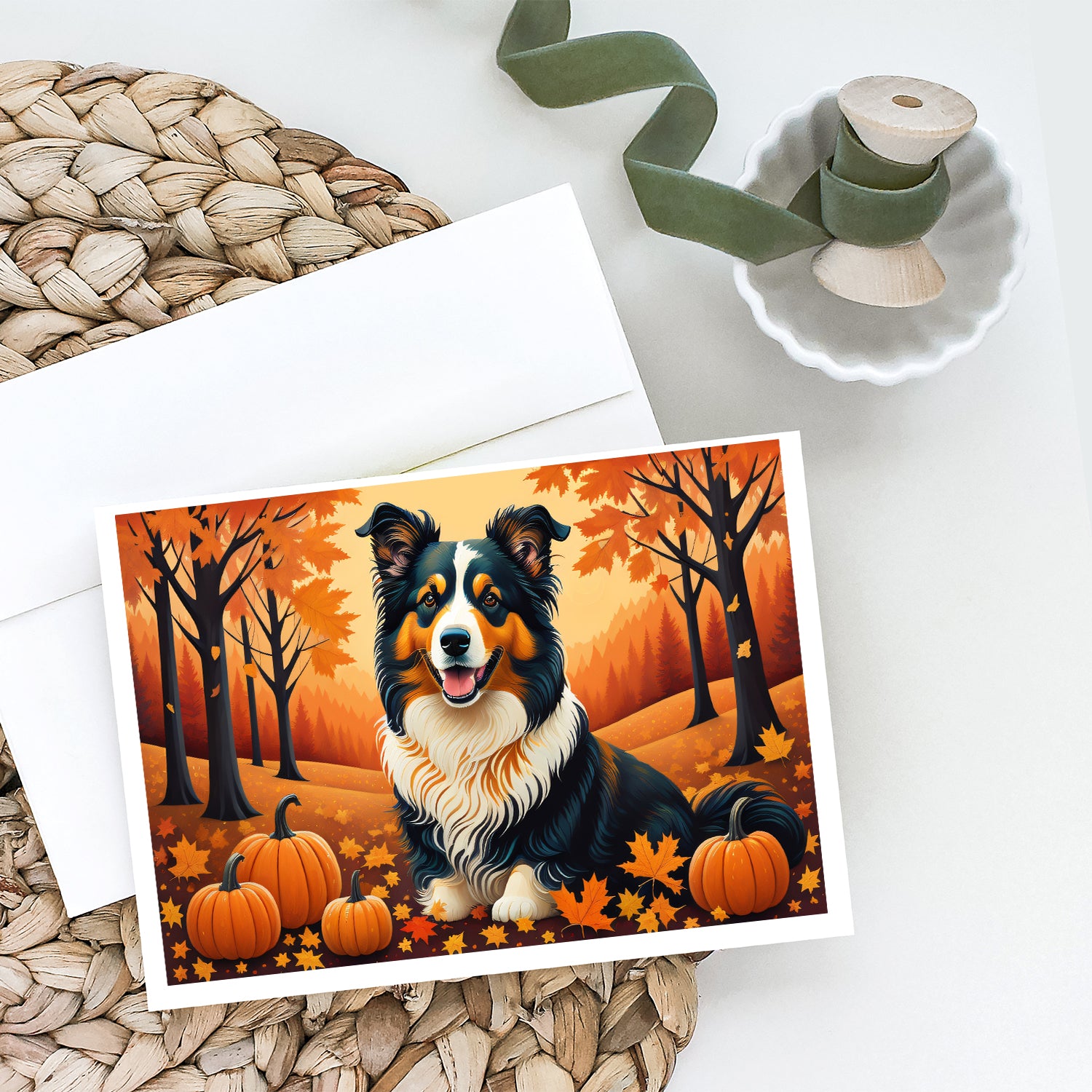 Collie Fall Greeting Cards and Envelopes Pack of 8  the-store.com.