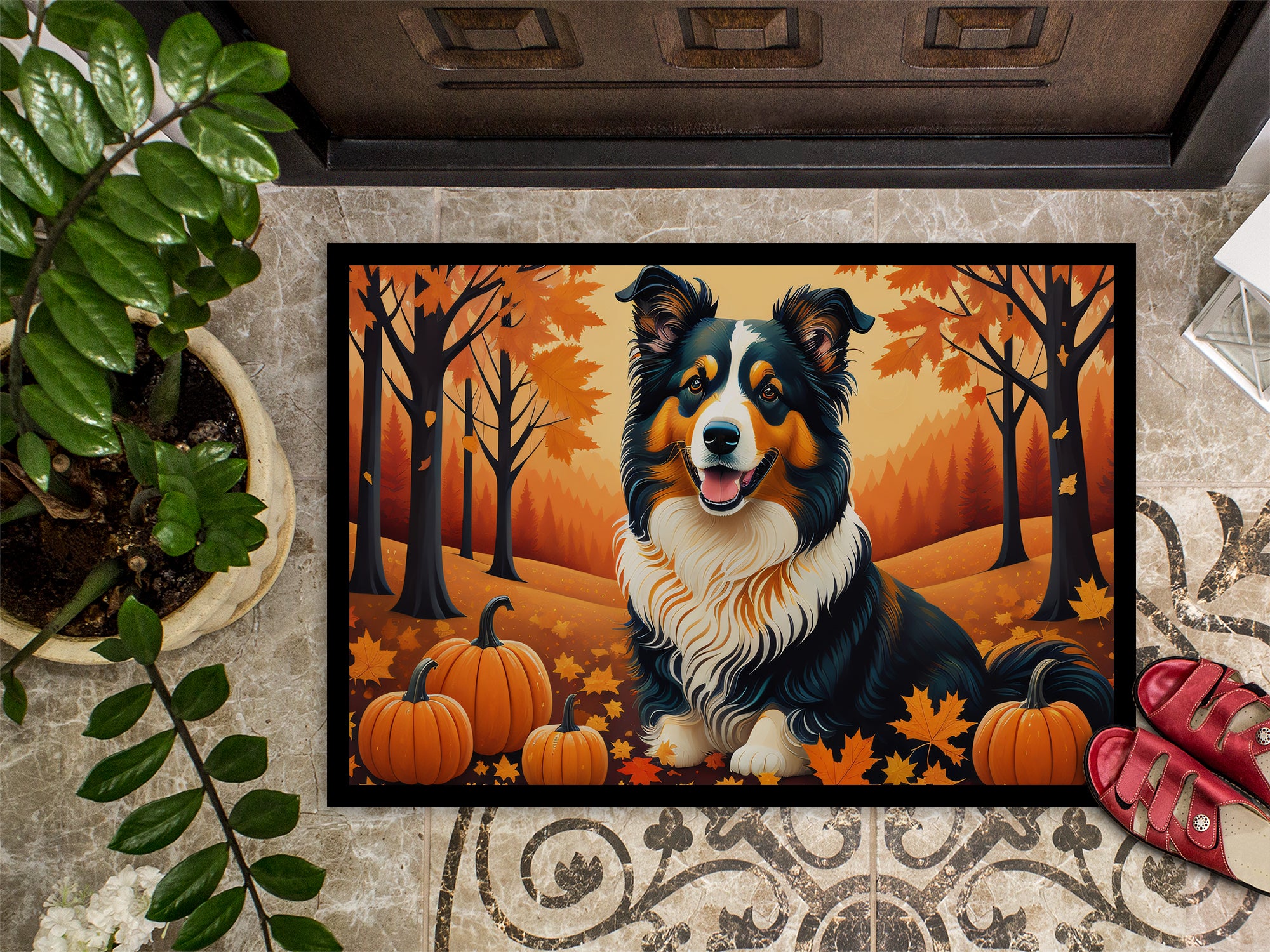 Collie Fall Indoor or Outdoor Mat 24x36