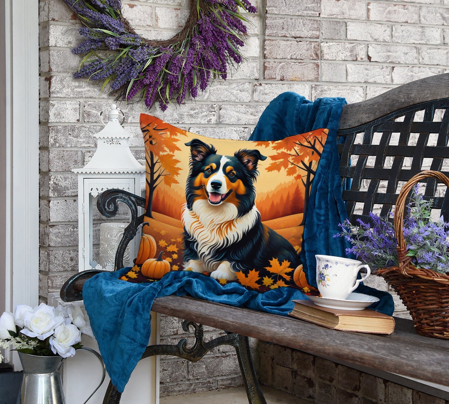 Collie Fall Fabric Decorative Pillow