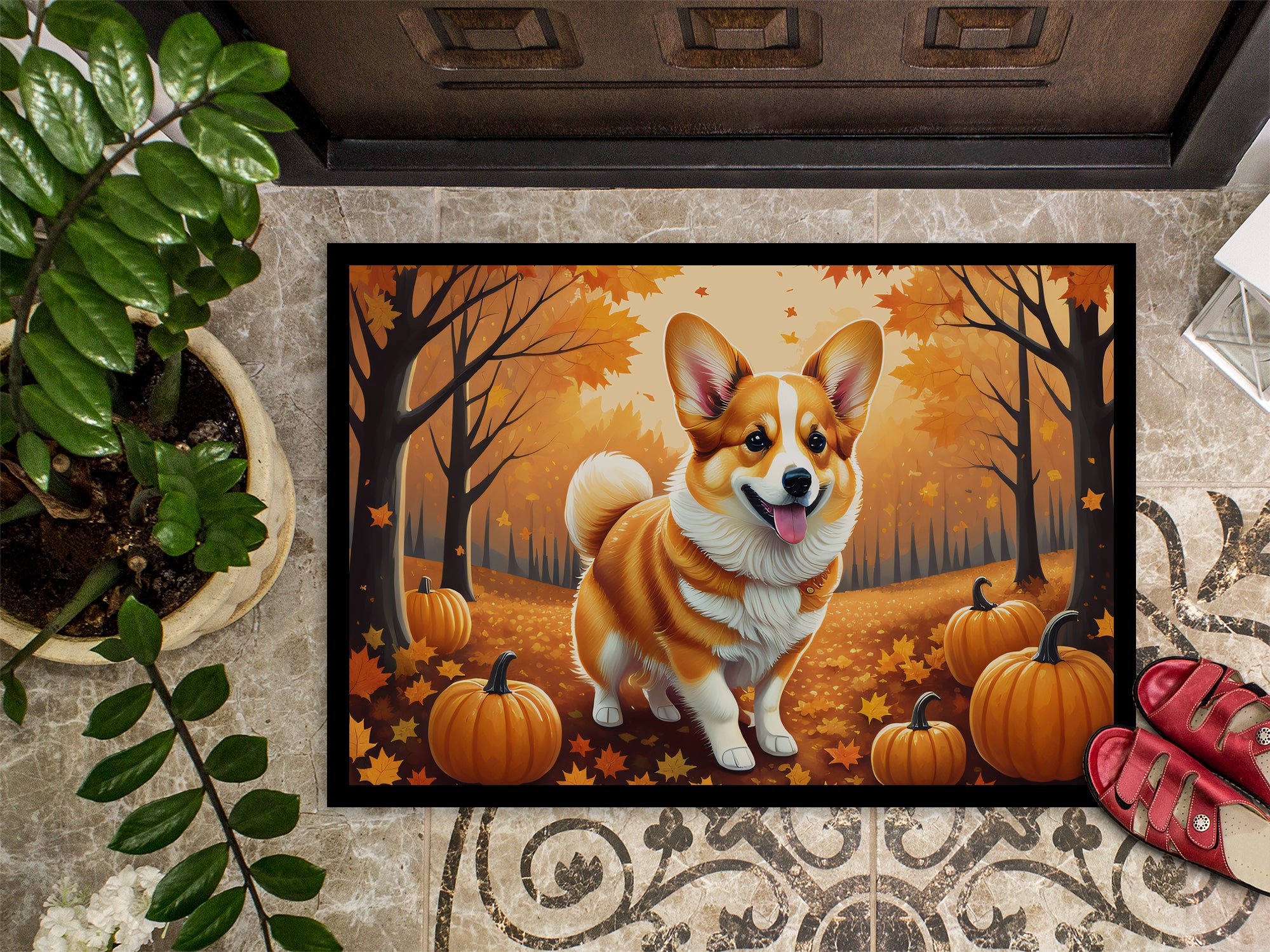 Corgi Fall Doormat 18x27  the-store.com.