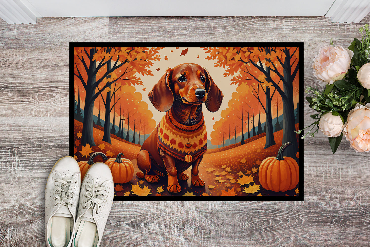 Dachshund Fall Indoor or Outdoor Mat 24x36