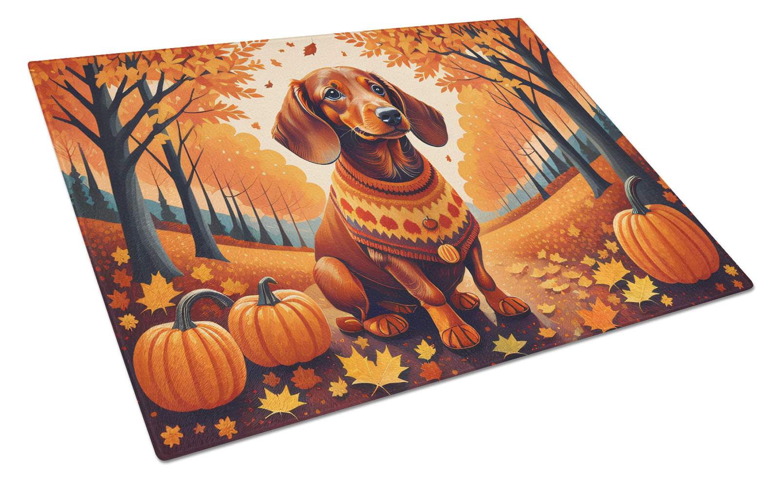 Buy this Dachshund Fall Glass Cutting Board Large