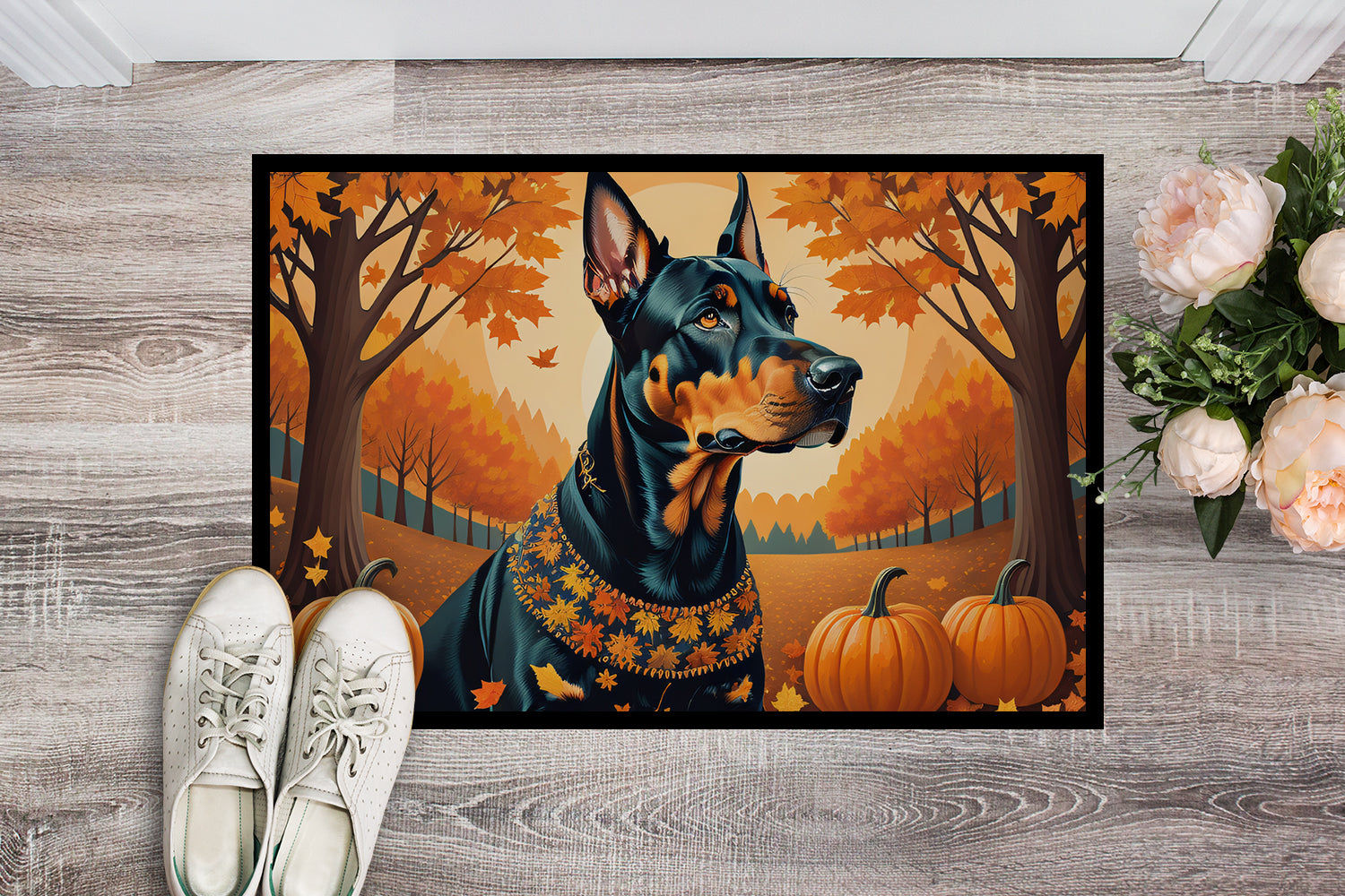 Doberman Pinscher Fall Indoor or Outdoor Mat 24x36