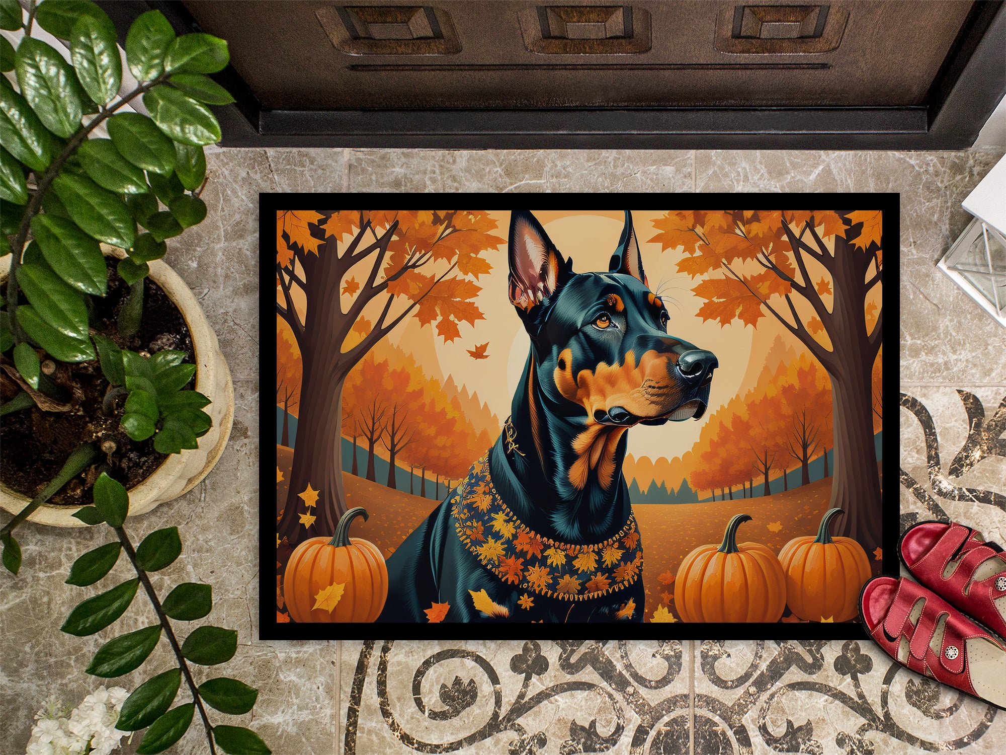 Doberman Pinscher Fall Indoor or Outdoor Mat 24x36