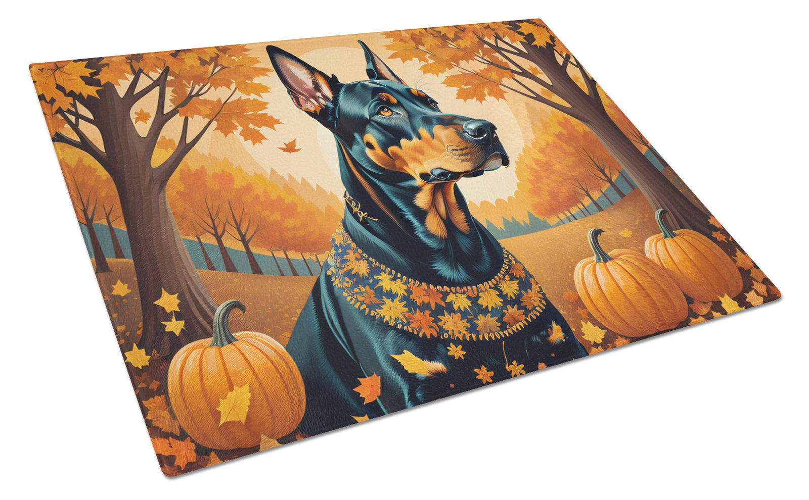 Buy this Doberman Pinscher Fall Glass Cutting Board Large