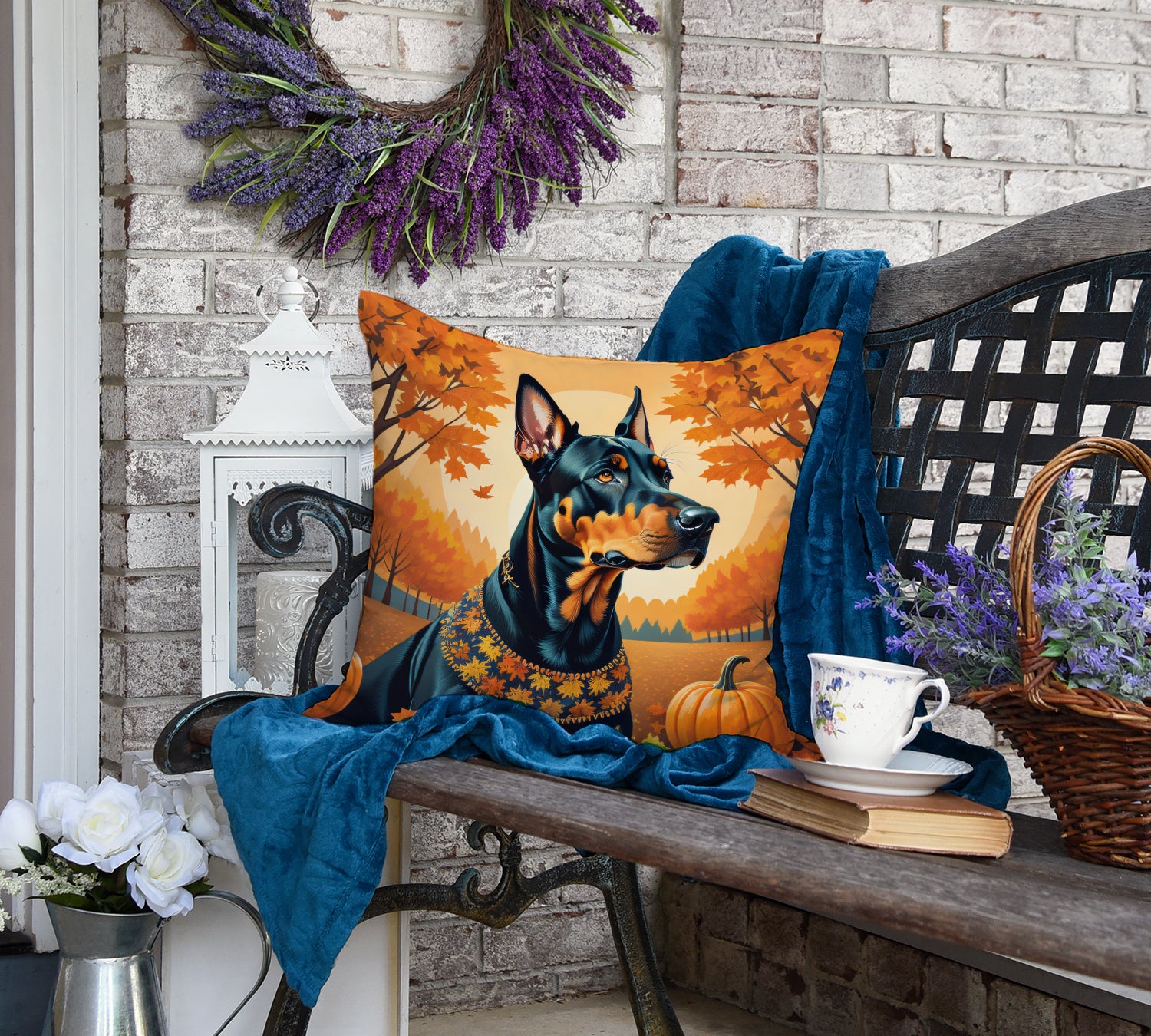 Doberman Pinscher Fall Fabric Decorative Pillow  the-store.com.