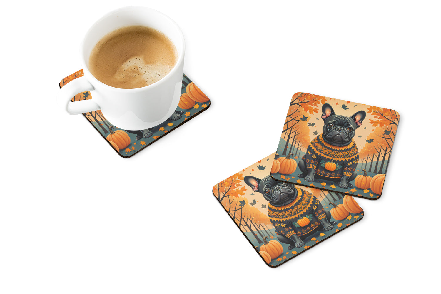 Buy this Black French Bulldog Fall Foam Coaster Set of 4