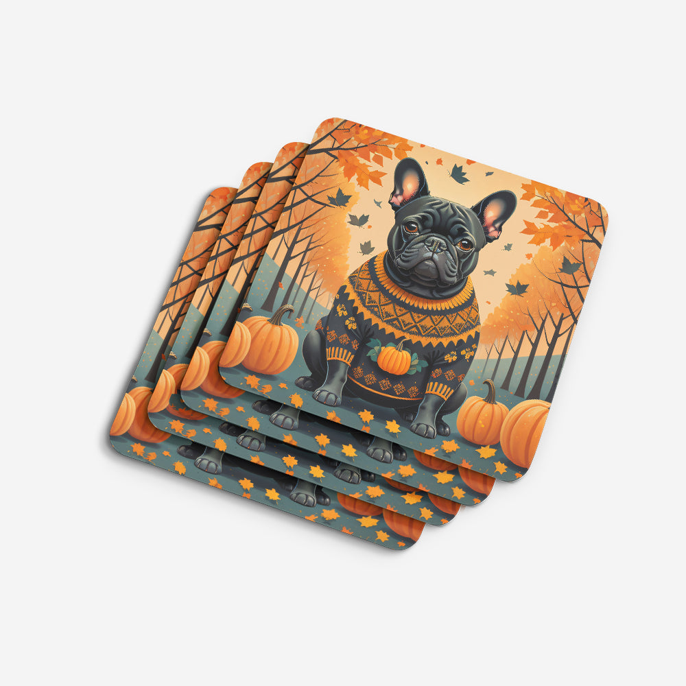 Black French Bulldog Fall Foam Coaster Set of 4