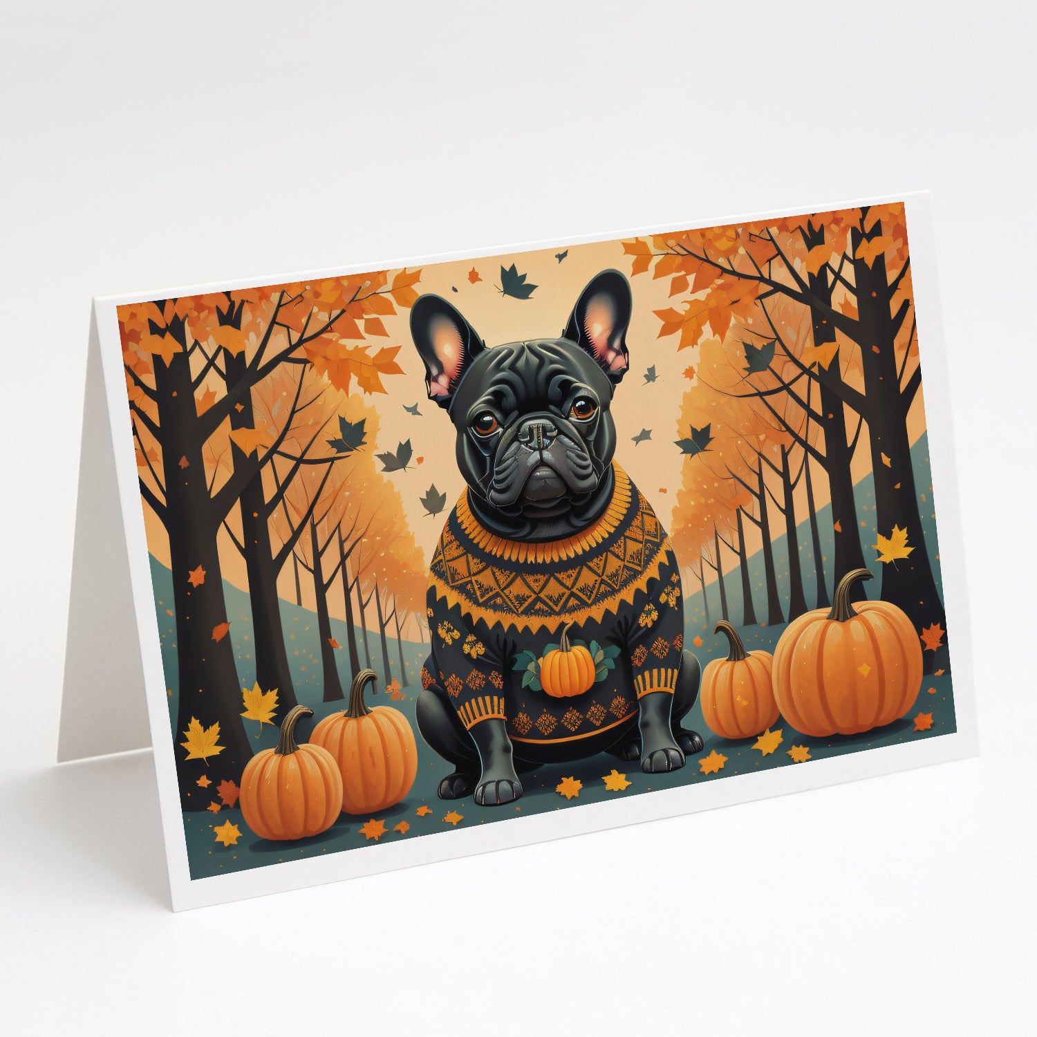 Buy this Black French Bulldog Fall Greeting Cards and Envelopes Pack of 8