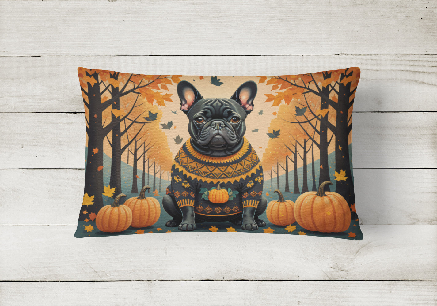 Buy this Black French Bulldog Fall Fabric Decorative Pillow