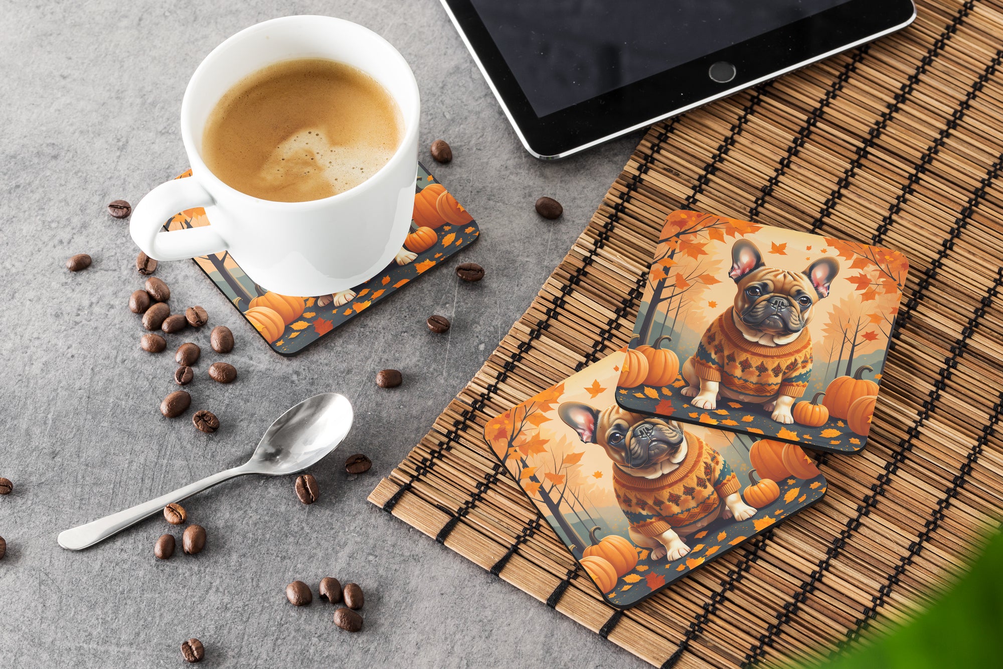 Fawn French Bulldog Fall Foam Coaster Set of 4