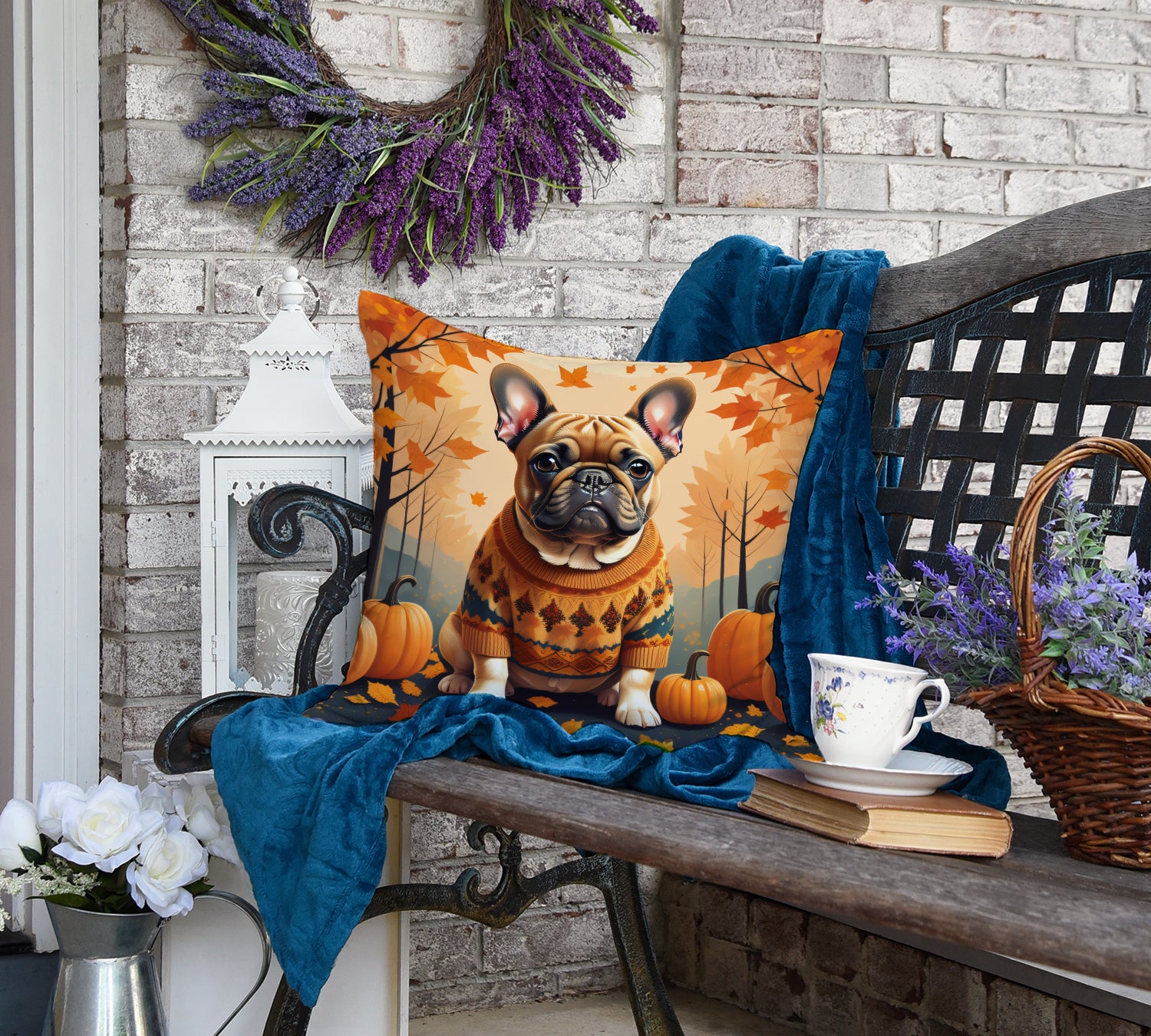Fawn French Bulldog Fall Fabric Decorative Pillow  the-store.com.