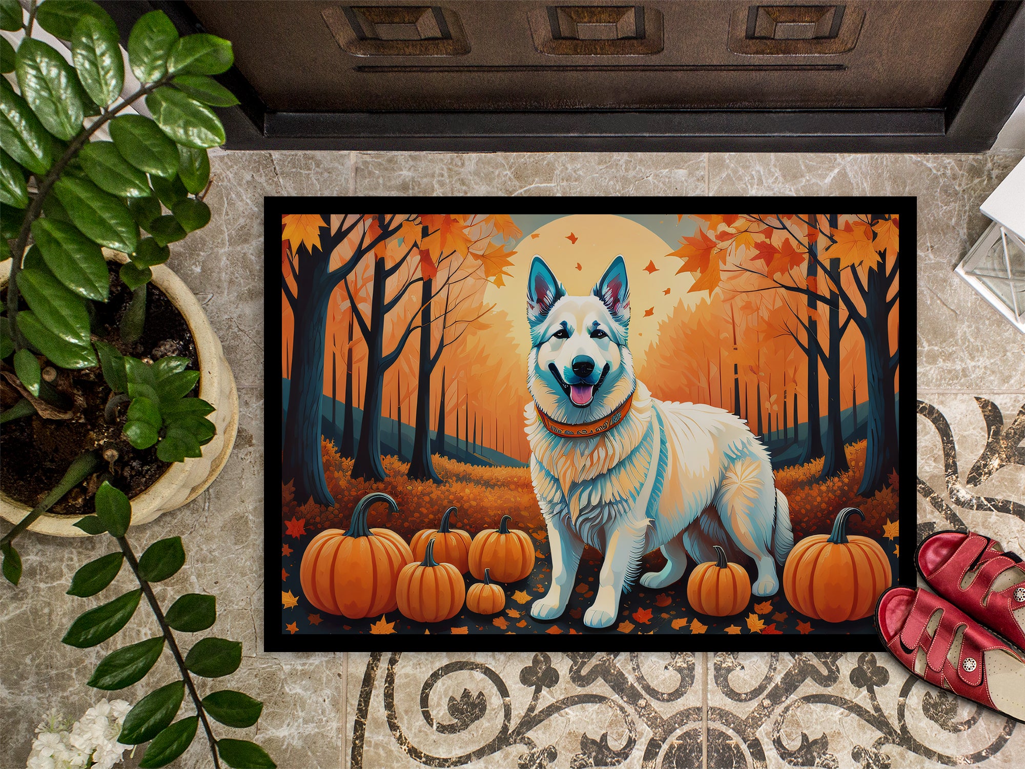 White German Shepherd Fall Indoor or Outdoor Mat 24x36