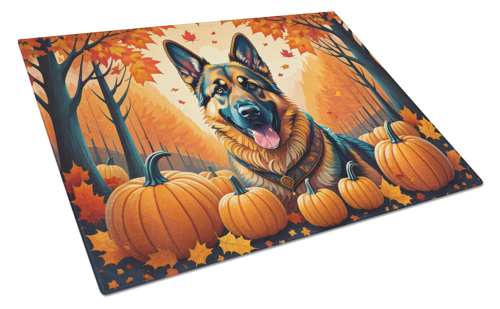 Buy this German Shepherd Fall Glass Cutting Board Large