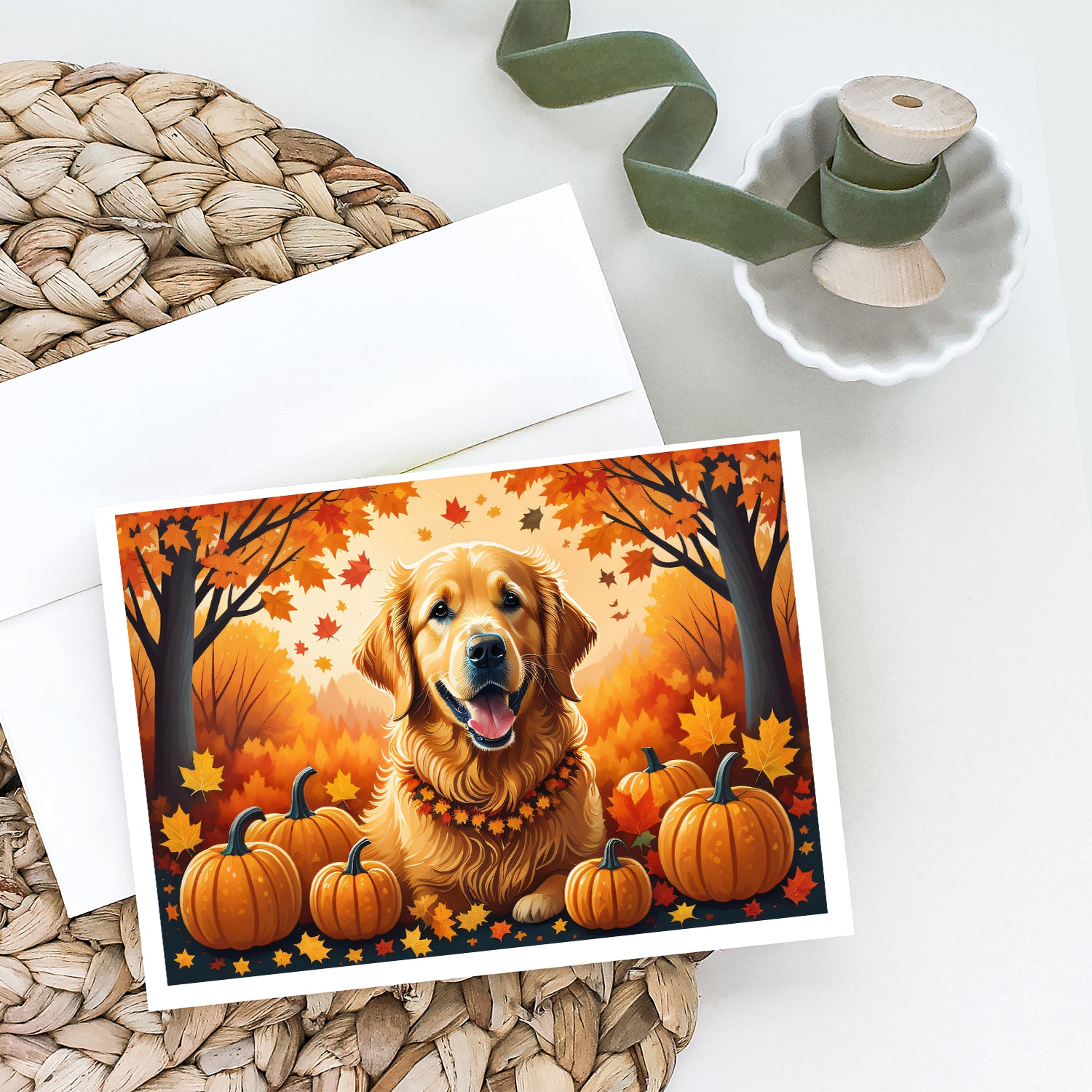 Golden Retriever Fall Greeting Cards and Envelopes Pack of 8  the-store.com.