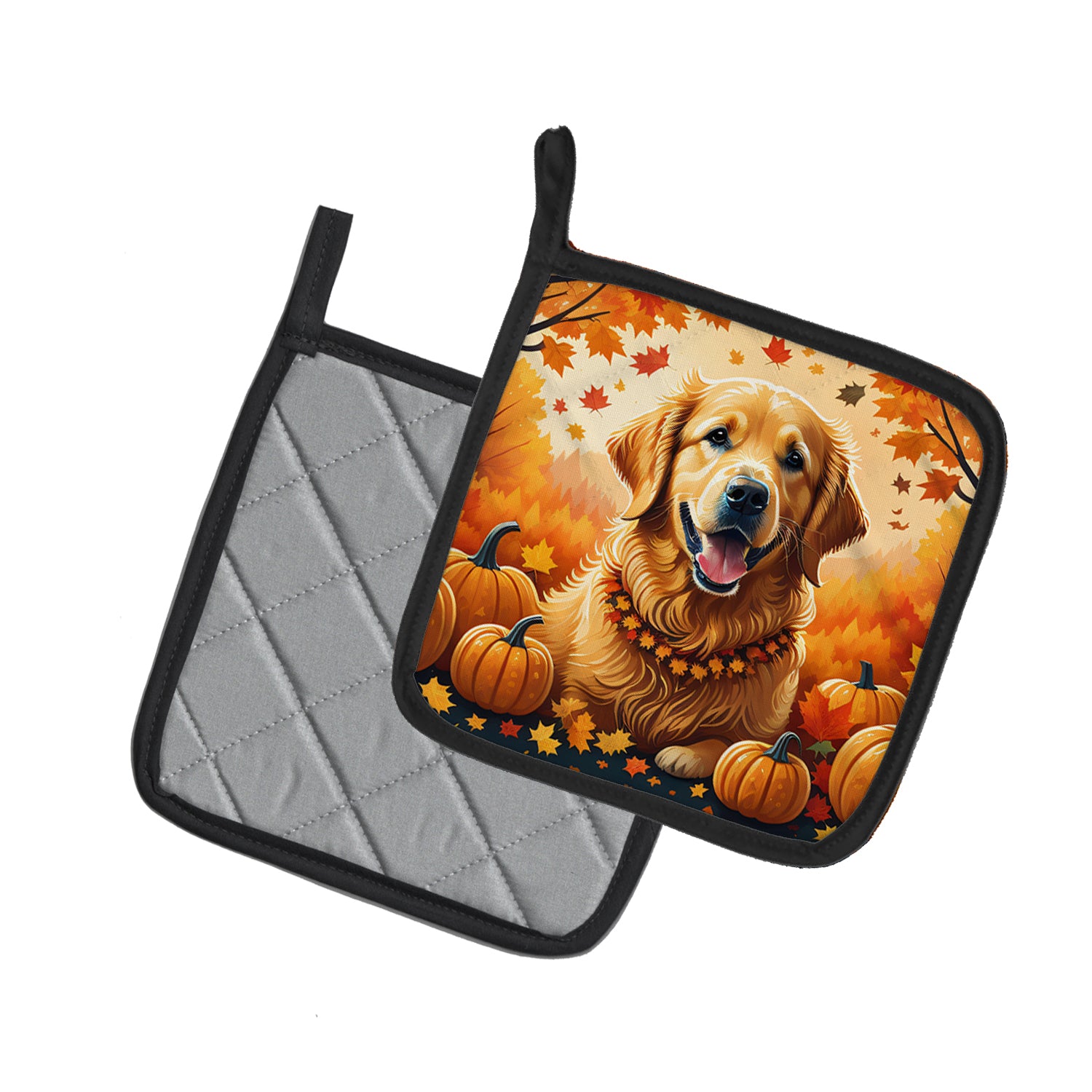 Golden Retriever Fall Pair of Pot Holders