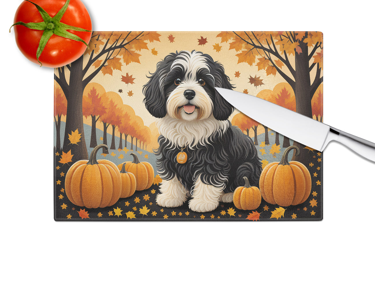 Havanese Fall Glass Cutting Board Large