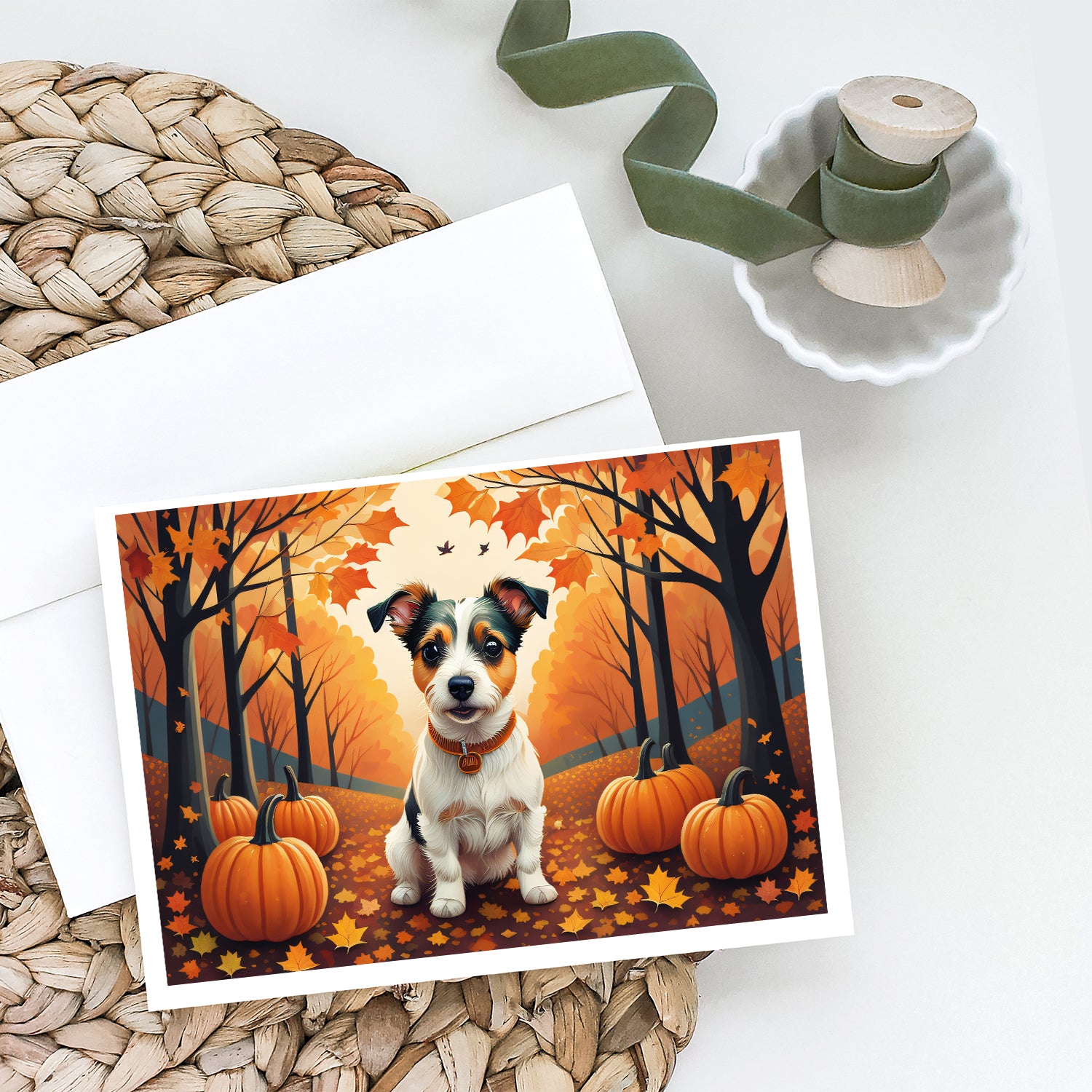 Jack Russell Terrier Fall Greeting Cards and Envelopes Pack of 8  the-store.com.