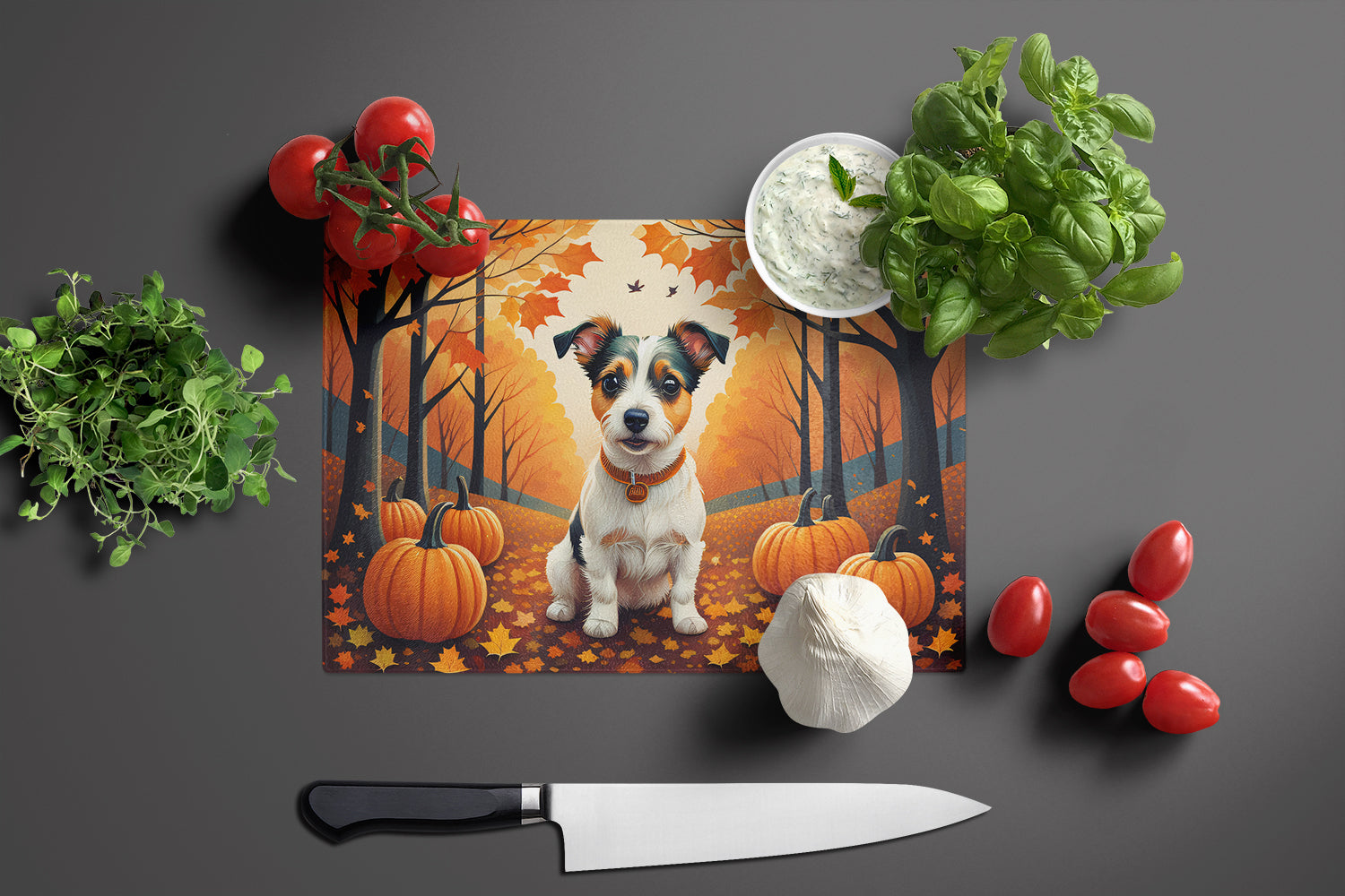 Jack Russell Terrier Fall Glass Cutting Board Large  the-store.com.